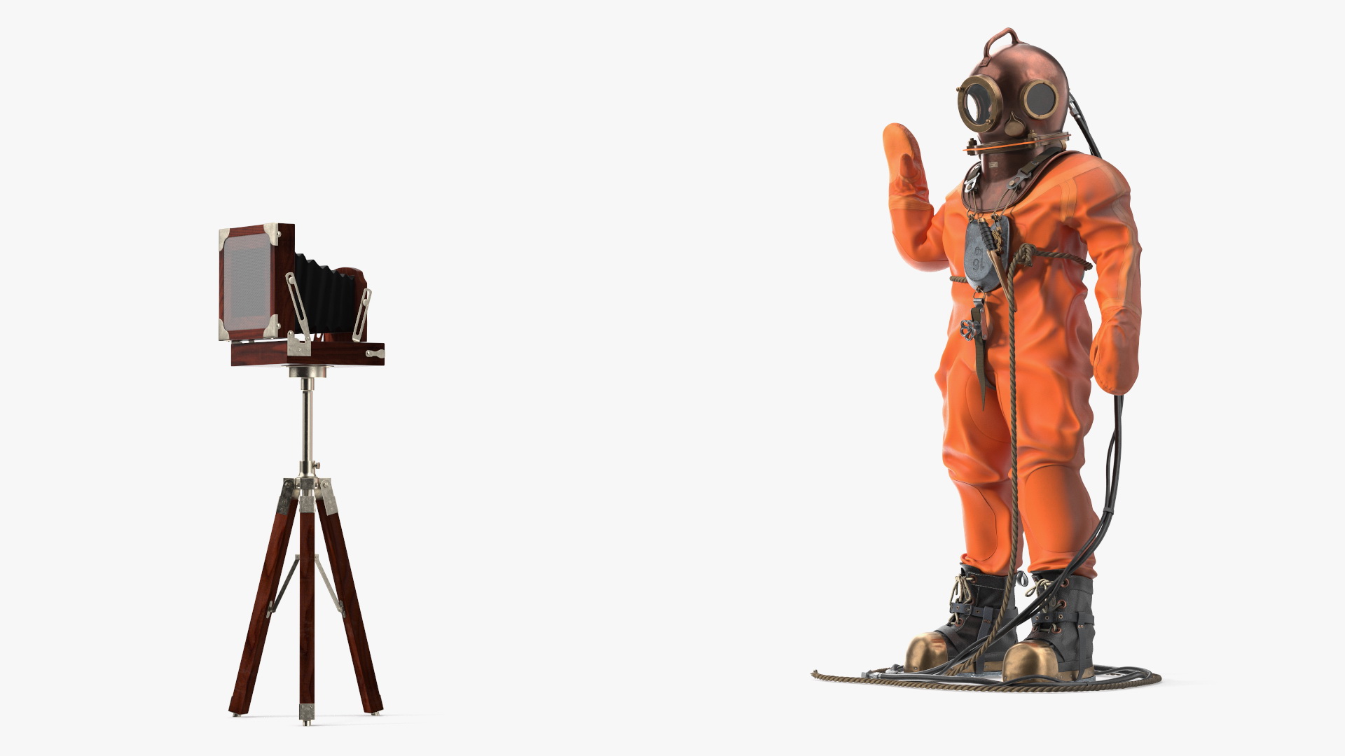 Worn Copper Diving Being Photographed 3D