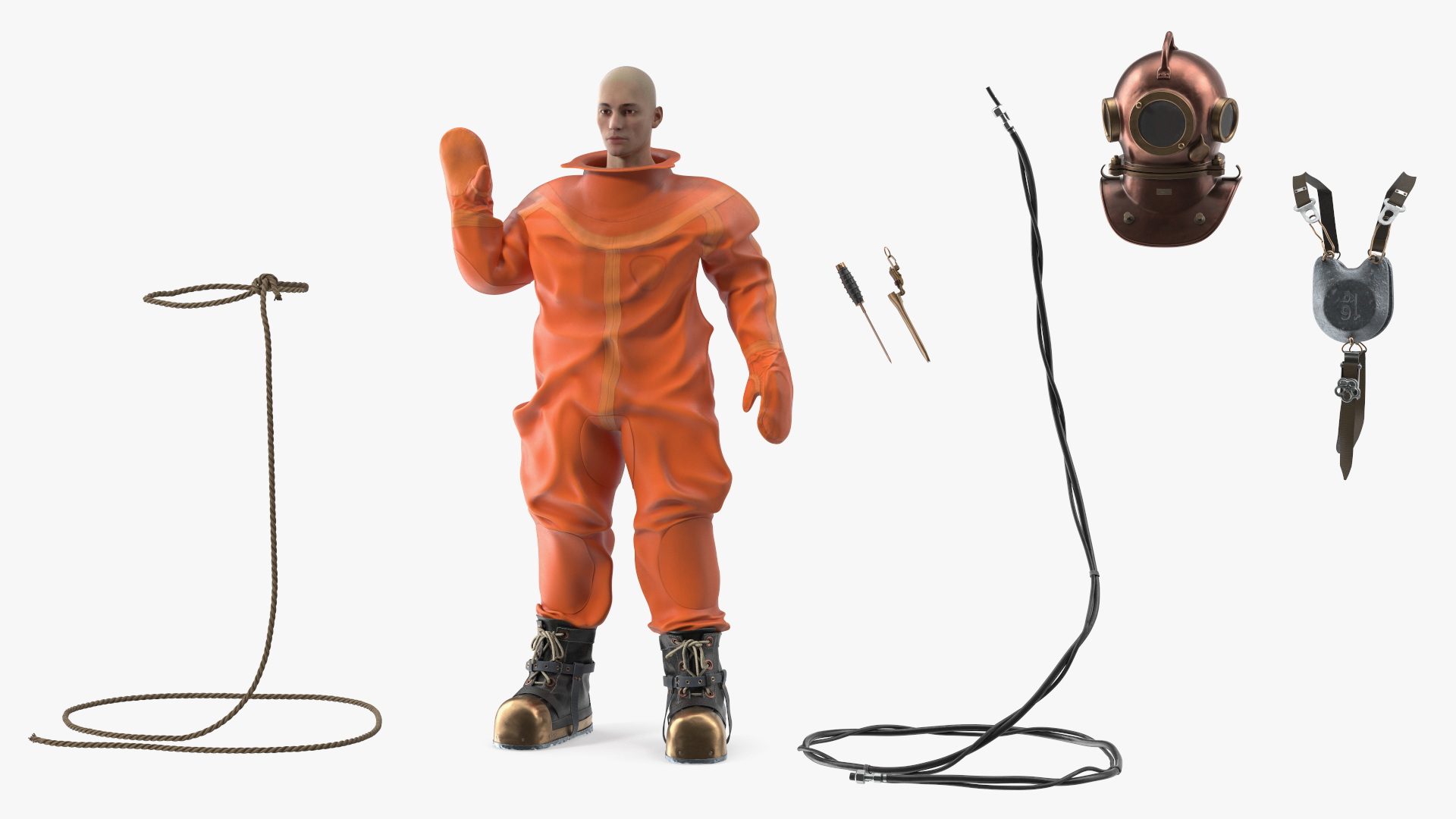 Worn Copper Diving Being Photographed 3D