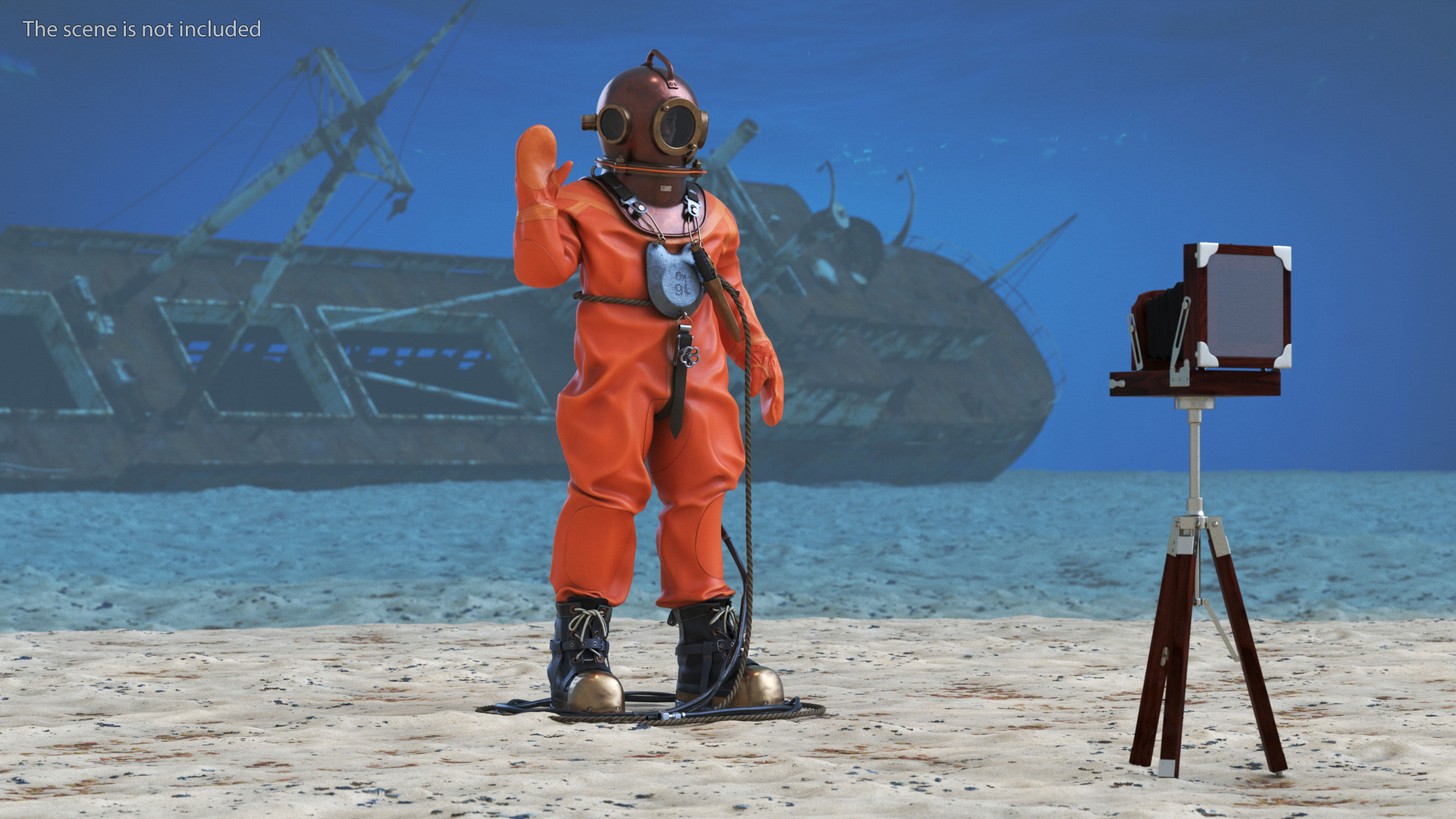 Worn Copper Diving Being Photographed 3D
