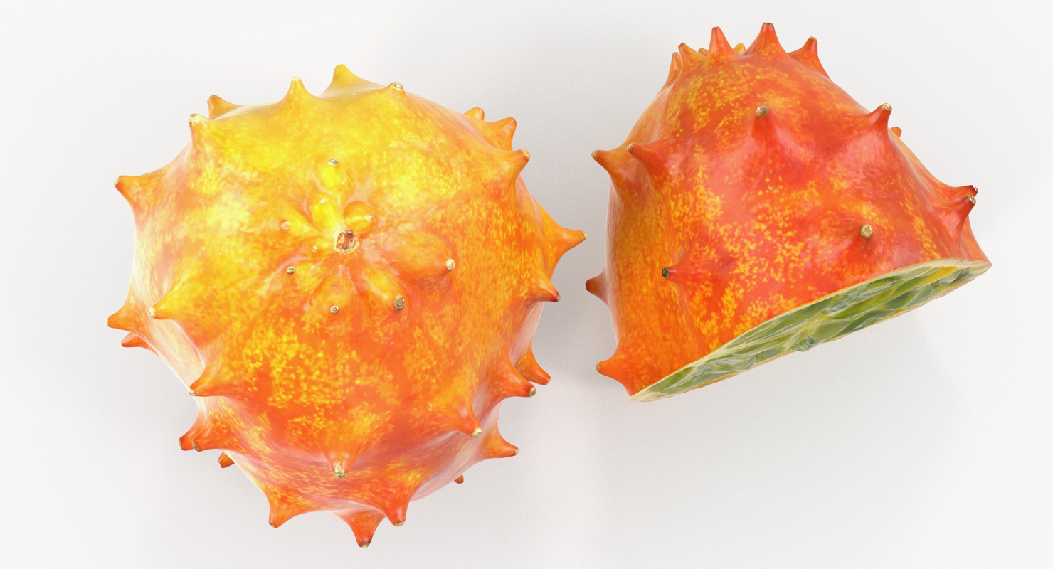 3D African Kiwano Fruit Whole Half
