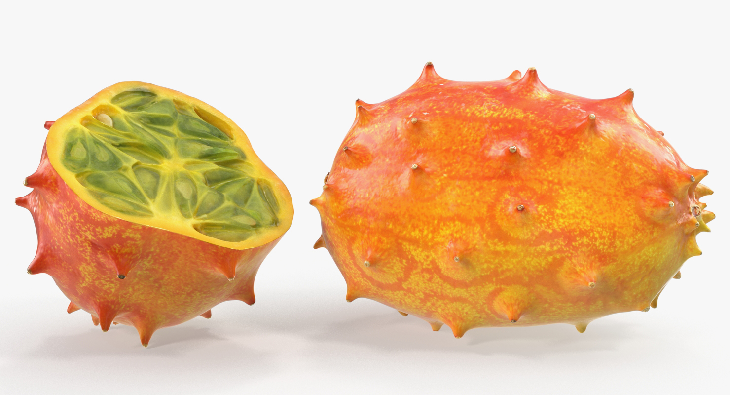 3D African Kiwano Fruit Whole Half