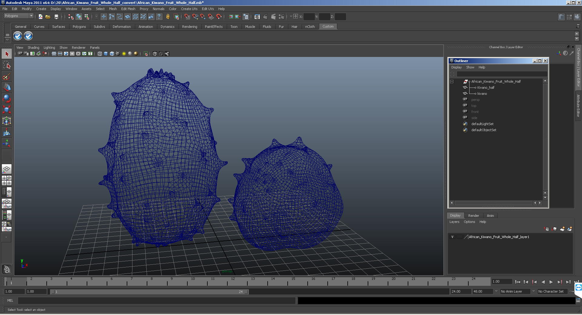 3D African Kiwano Fruit Whole Half
