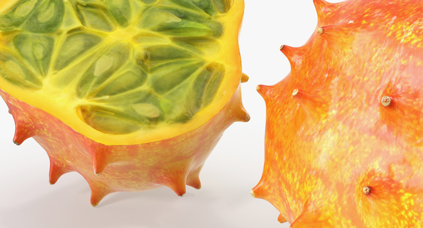 3D African Kiwano Fruit Whole Half