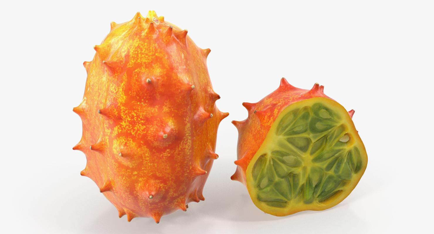 3D African Kiwano Fruit Whole Half