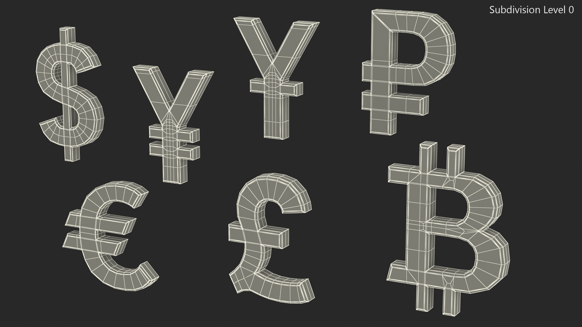 3D Currency Symbols Plastic Set model