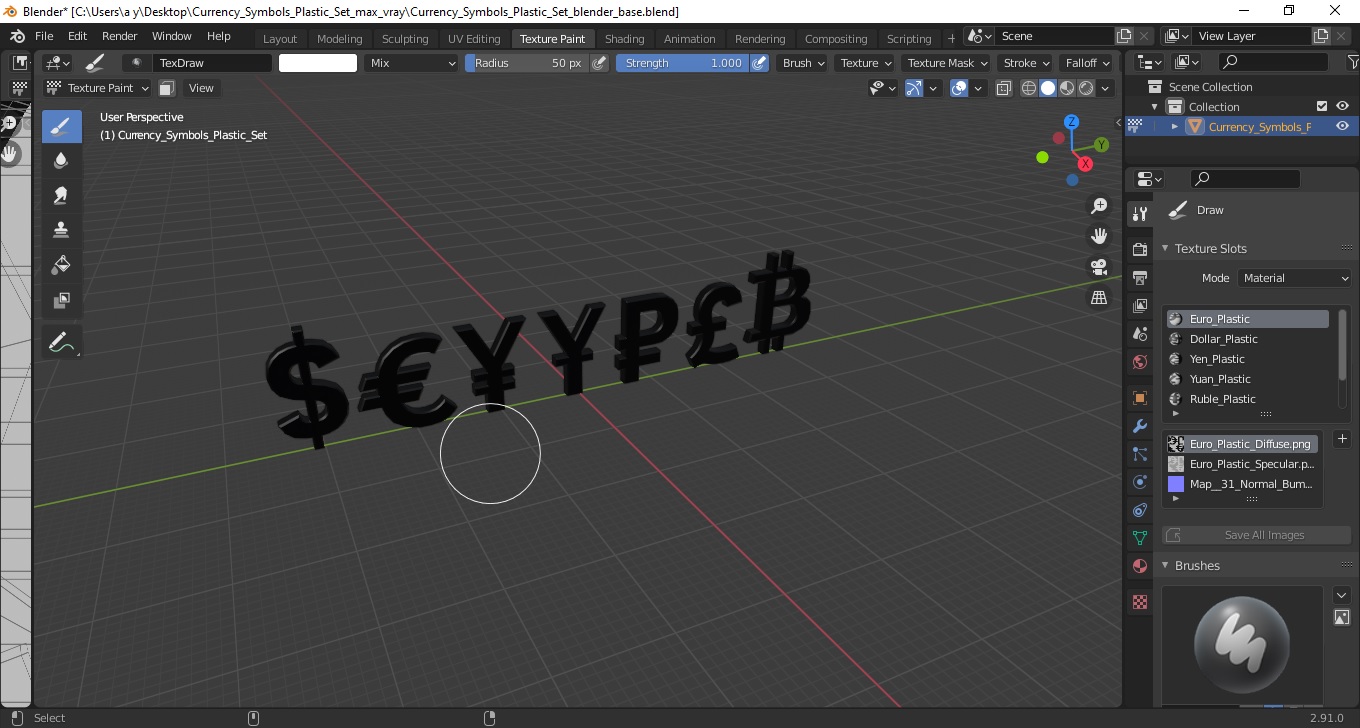 3D Currency Symbols Plastic Set model