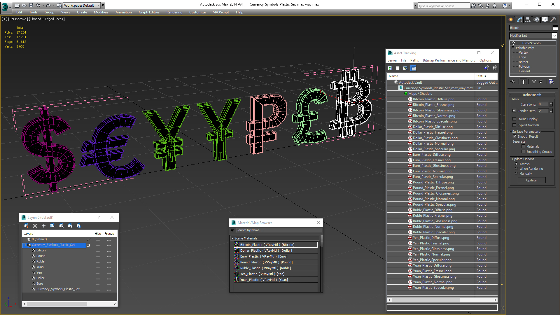 3D Currency Symbols Plastic Set model