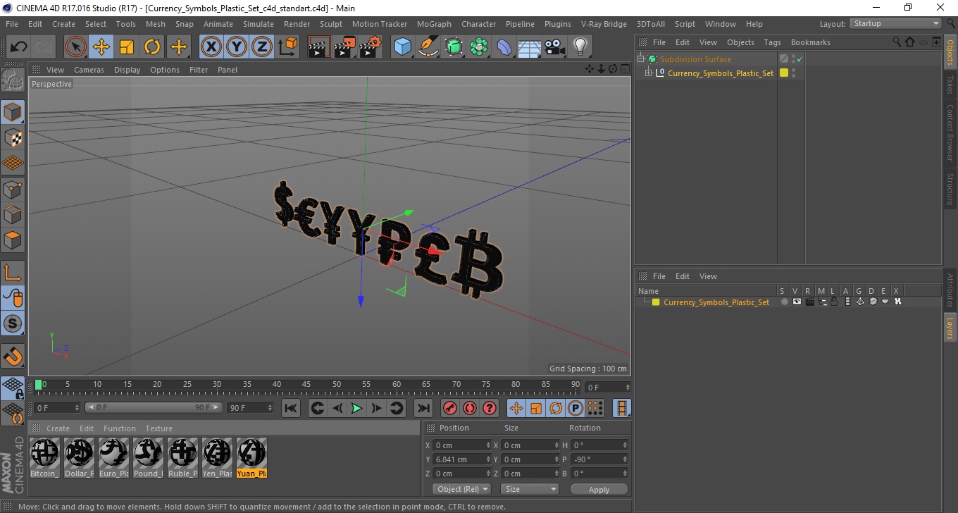 3D Currency Symbols Plastic Set model