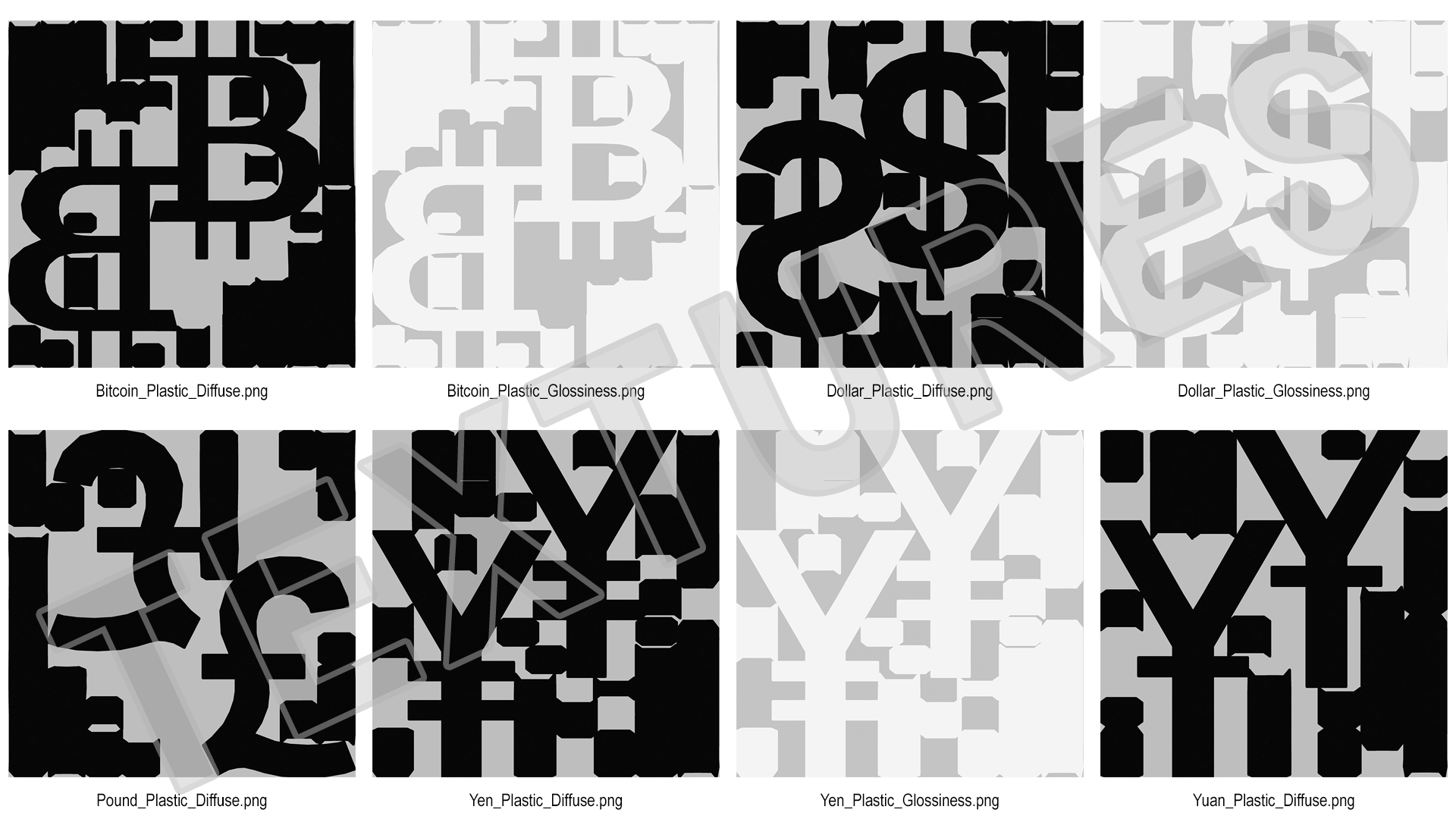 3D Currency Symbols Plastic Set model