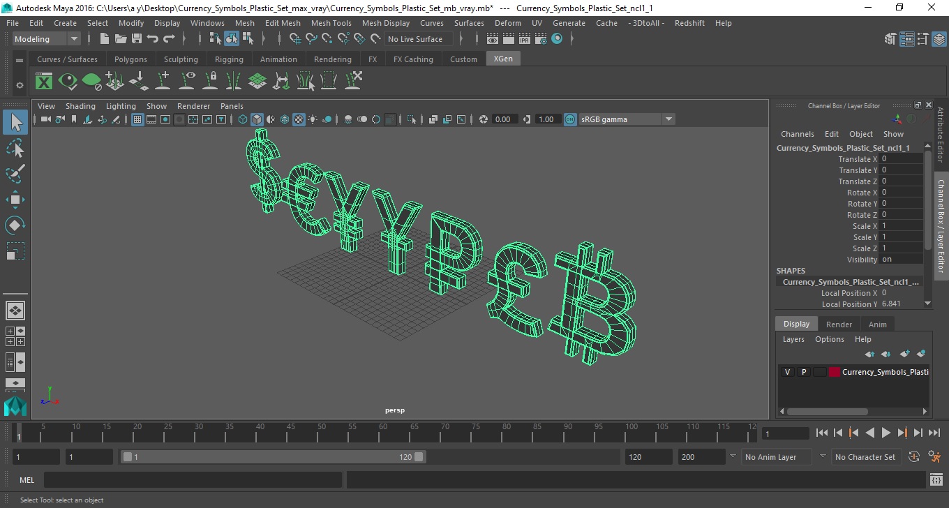 3D Currency Symbols Plastic Set model