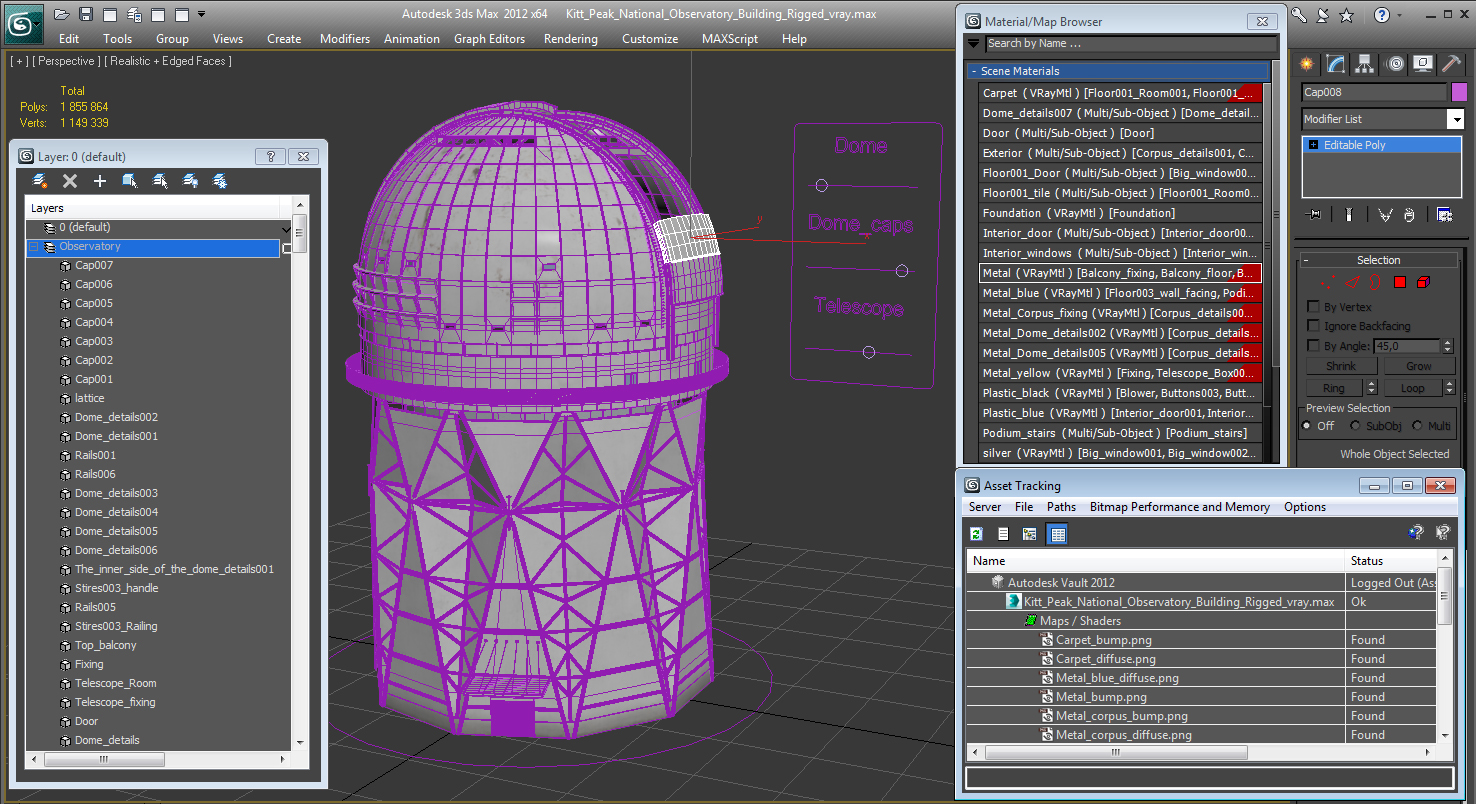 3D Kitt Peak National Observatory Building Rigged