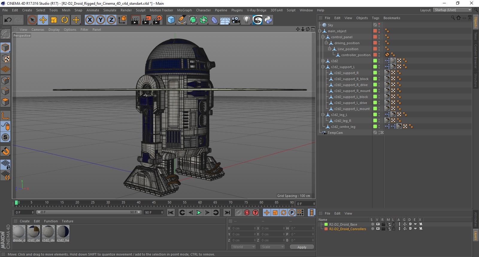 R2-D2 Droid Rigged for Cinema 4D 3D
