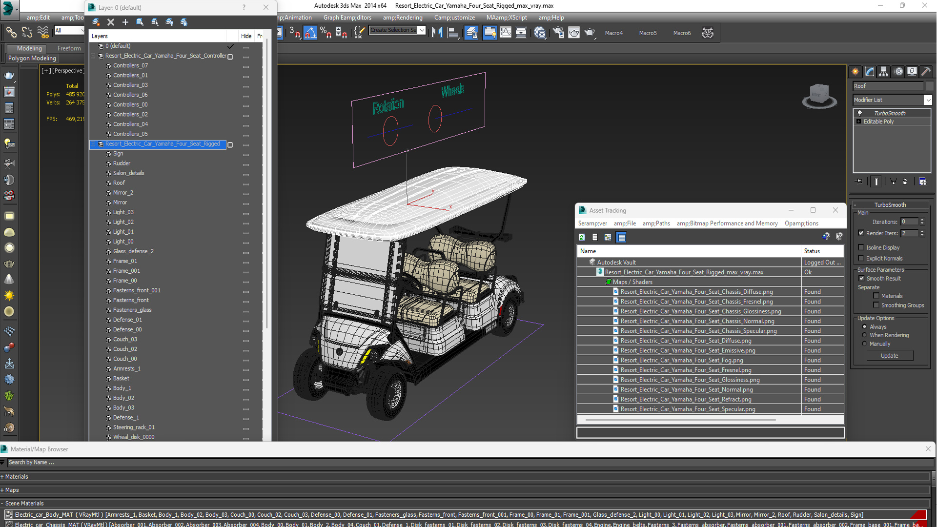 Resort Electric Car Yamaha Four Seat Rigged for Maya 3D