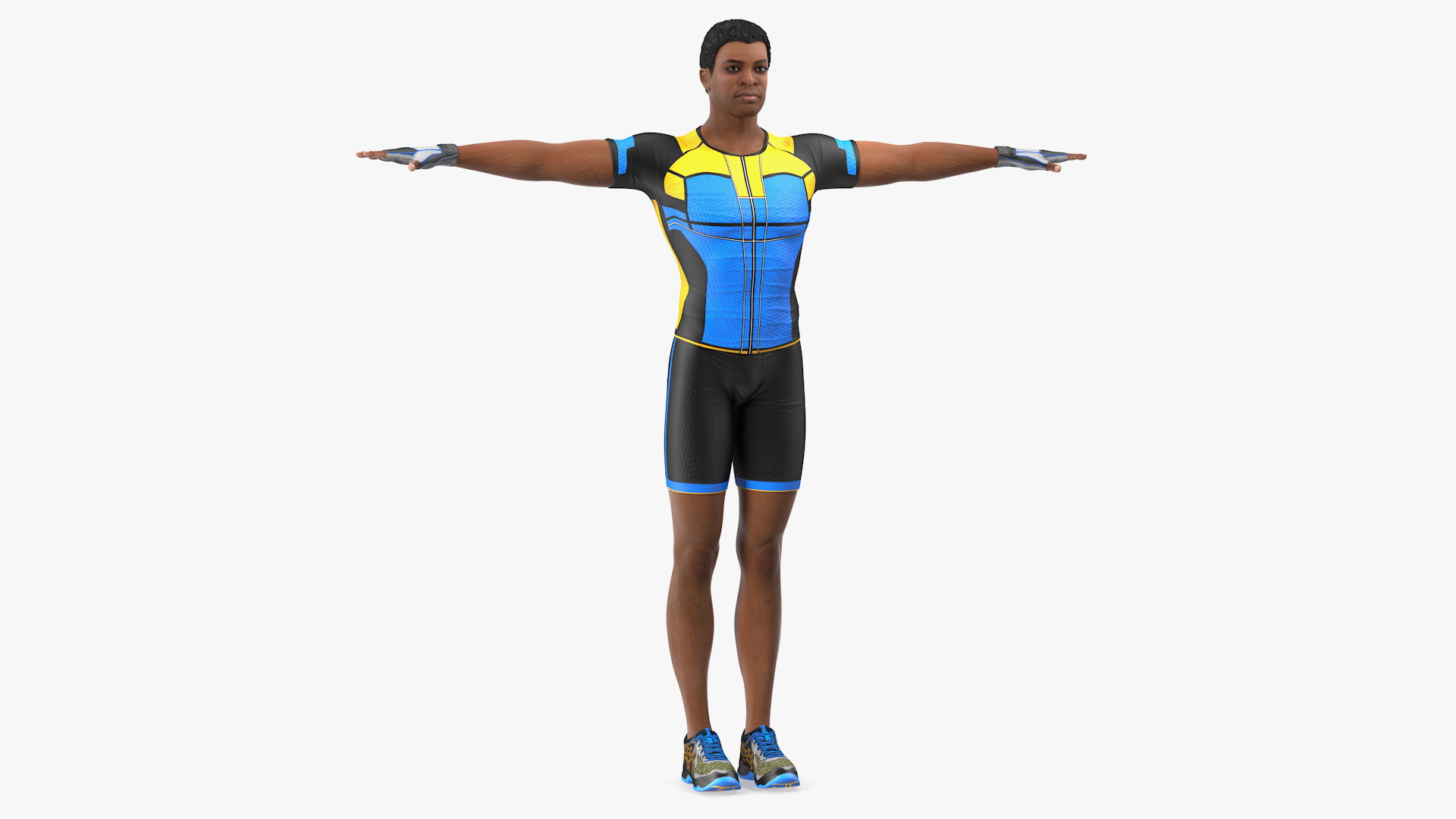 3D Light Skin Black Sportsmen T Pose model