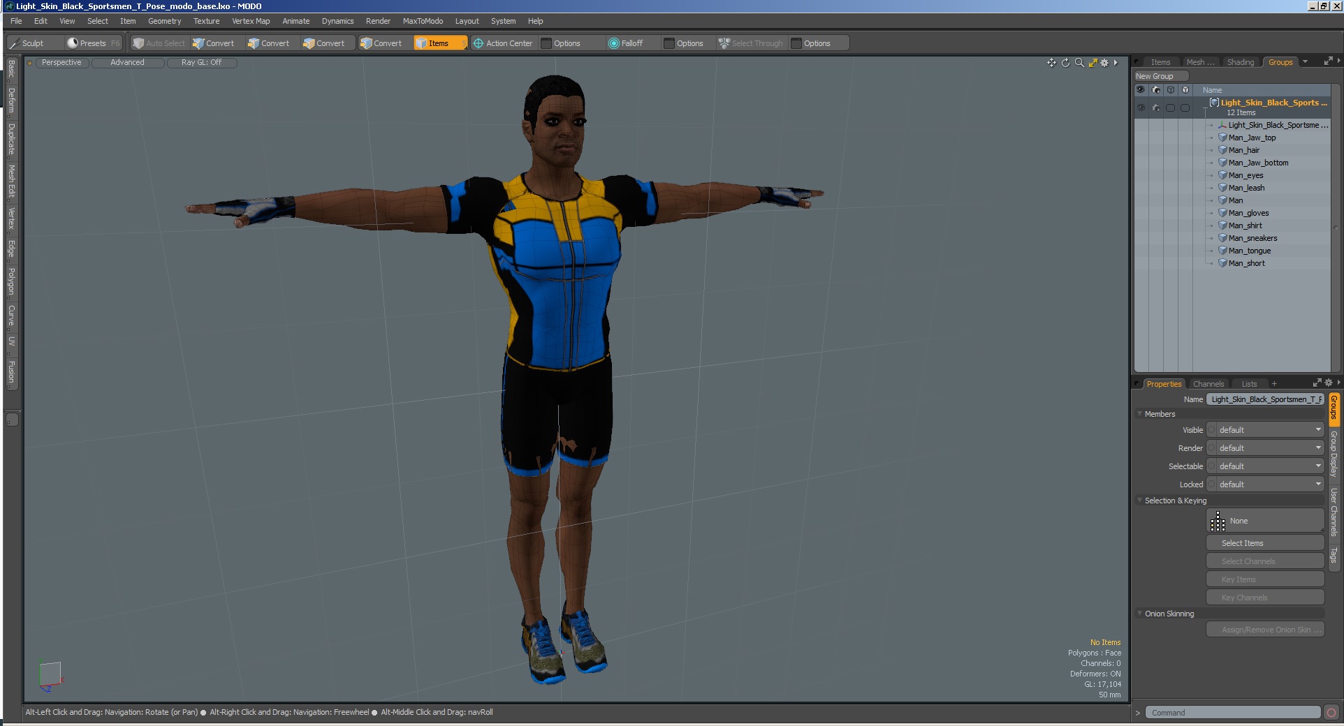 3D Light Skin Black Sportsmen T Pose model