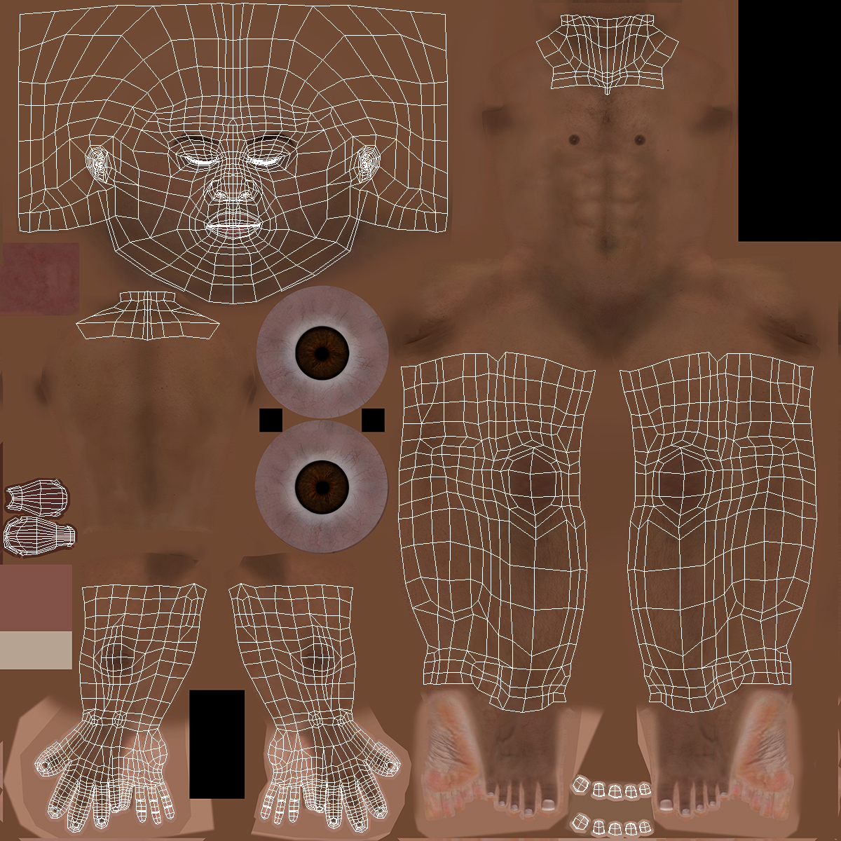 3D Light Skin Black Sportsmen T Pose model