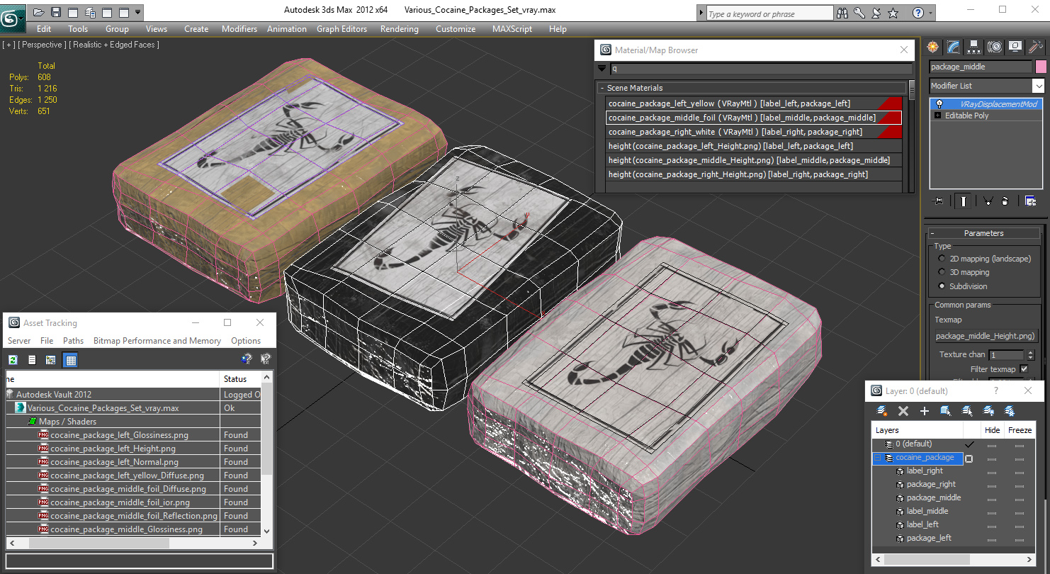 3D Various Cocaine Packages Set model