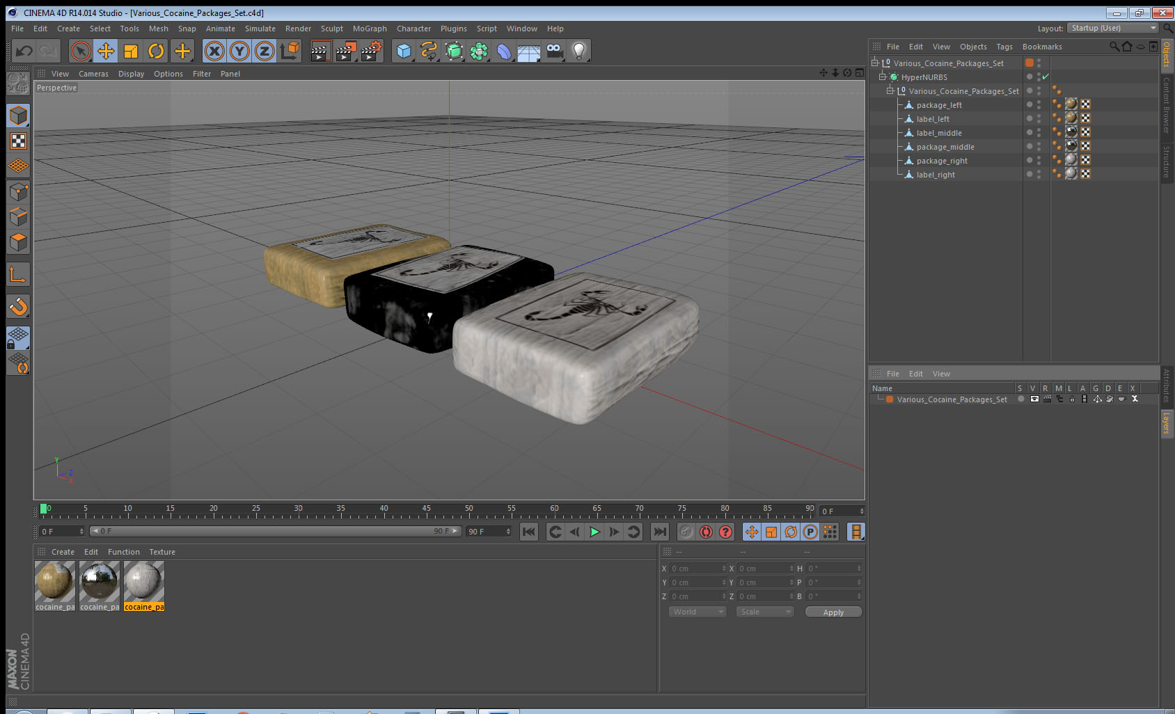 3D Various Cocaine Packages Set model