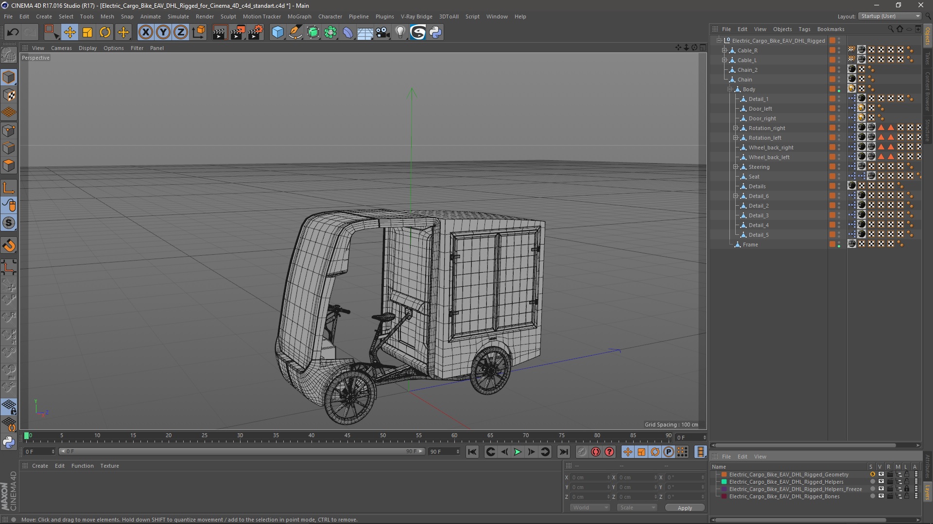 3D Electric Cargo Bike EAV DHL Rigged for Cinema 4D model