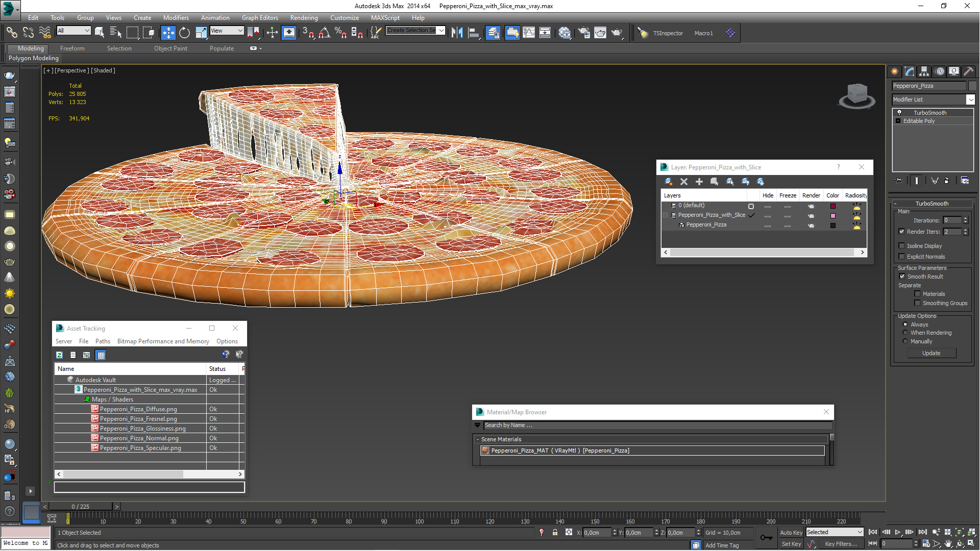 3D Pepperoni Pizza with Slice
