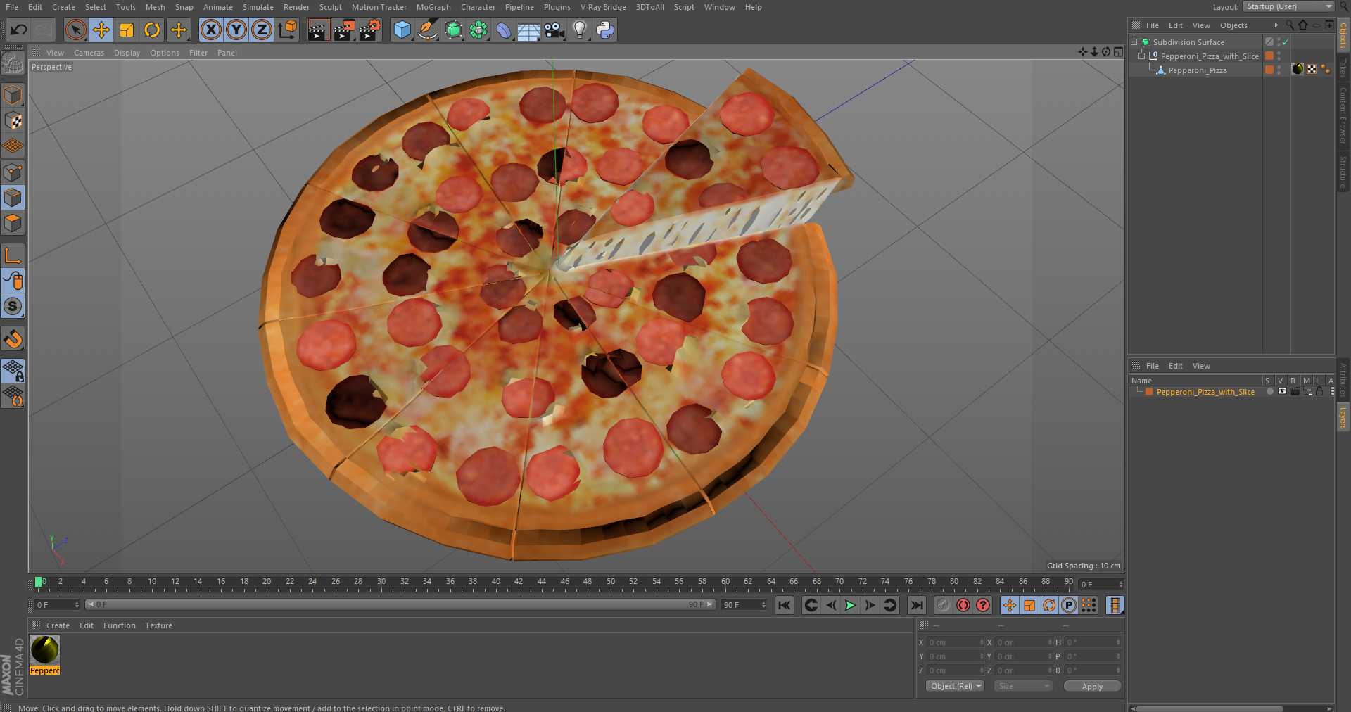 3D Pepperoni Pizza with Slice