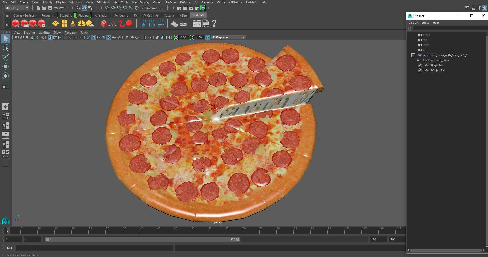 3D Pepperoni Pizza with Slice
