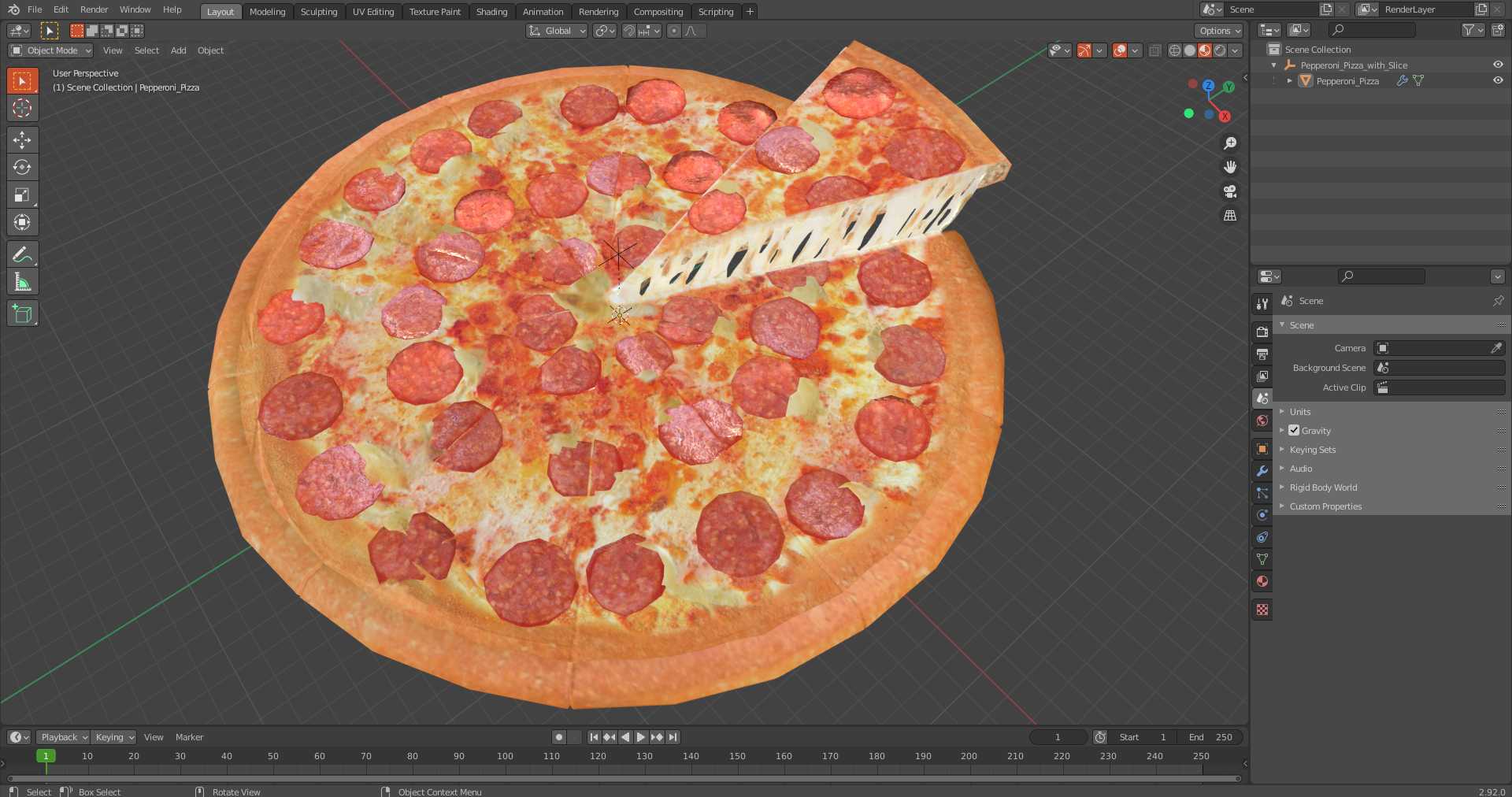 3D Pepperoni Pizza with Slice