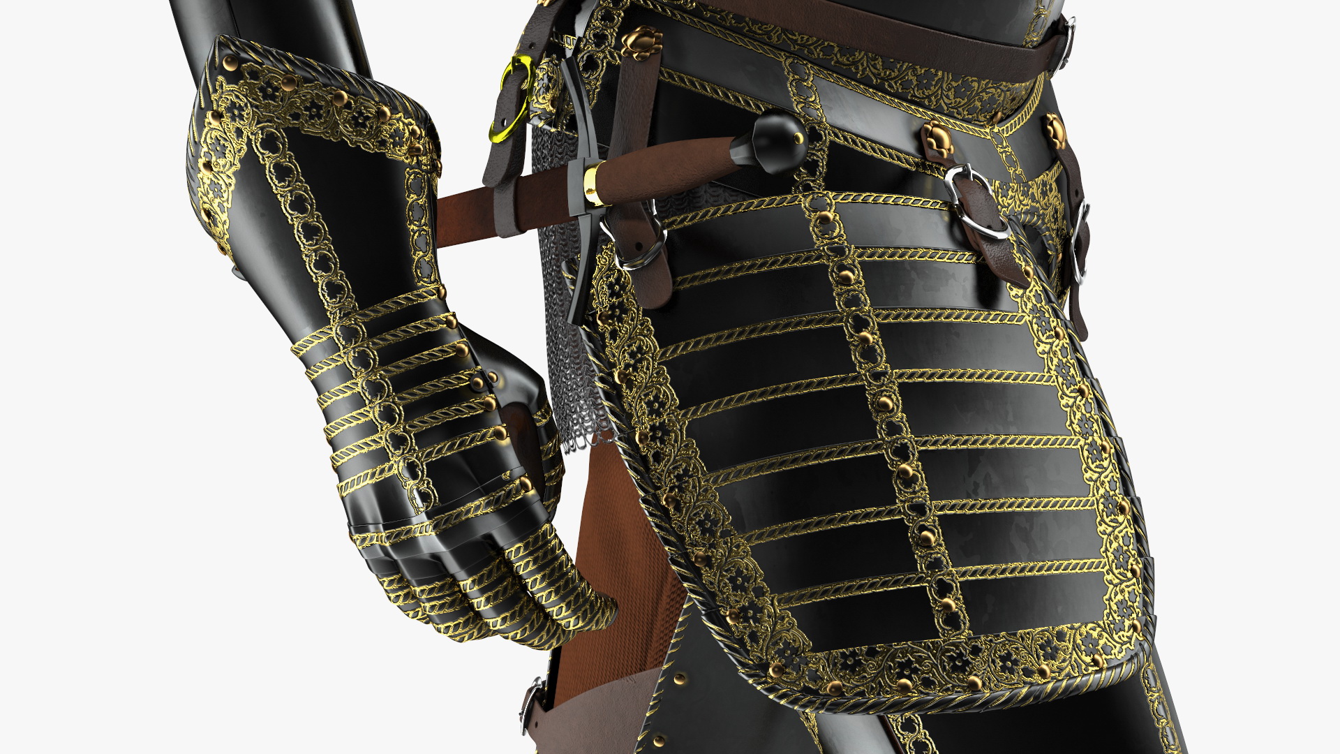 3D model Medieval Knight Black Gold Full Armor Walking Pose
