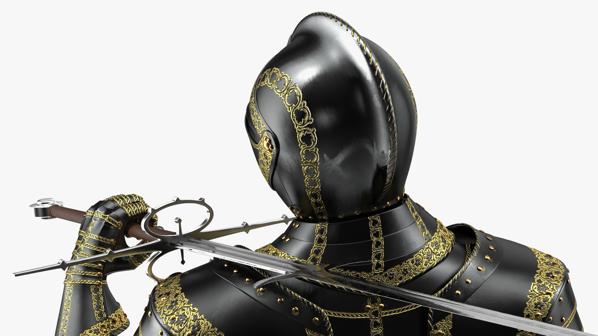 3D model Medieval Knight Black Gold Full Armor Walking Pose