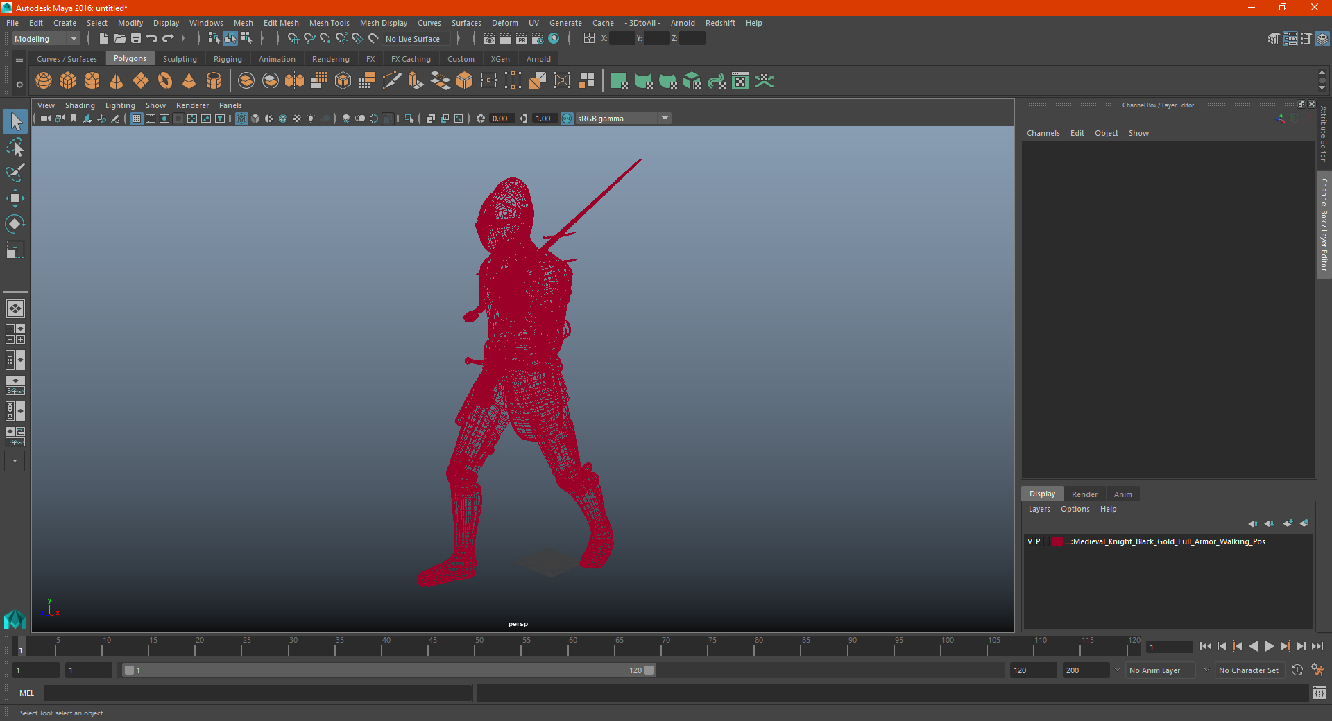 3D model Medieval Knight Black Gold Full Armor Walking Pose