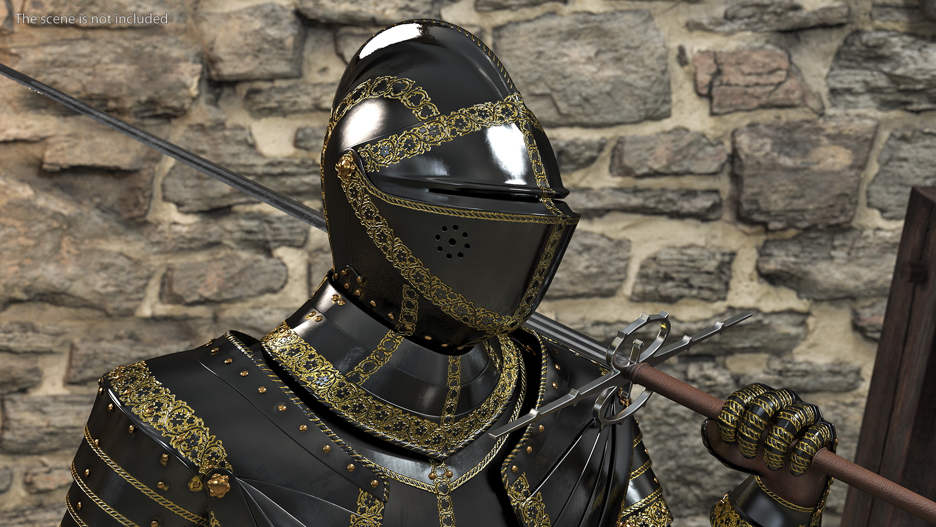 3D model Medieval Knight Black Gold Full Armor Walking Pose