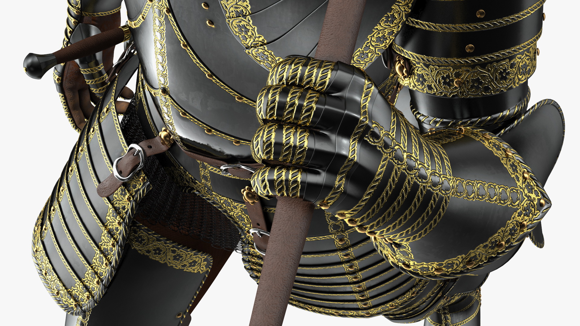 3D model Medieval Knight Black Gold Full Armor Walking Pose