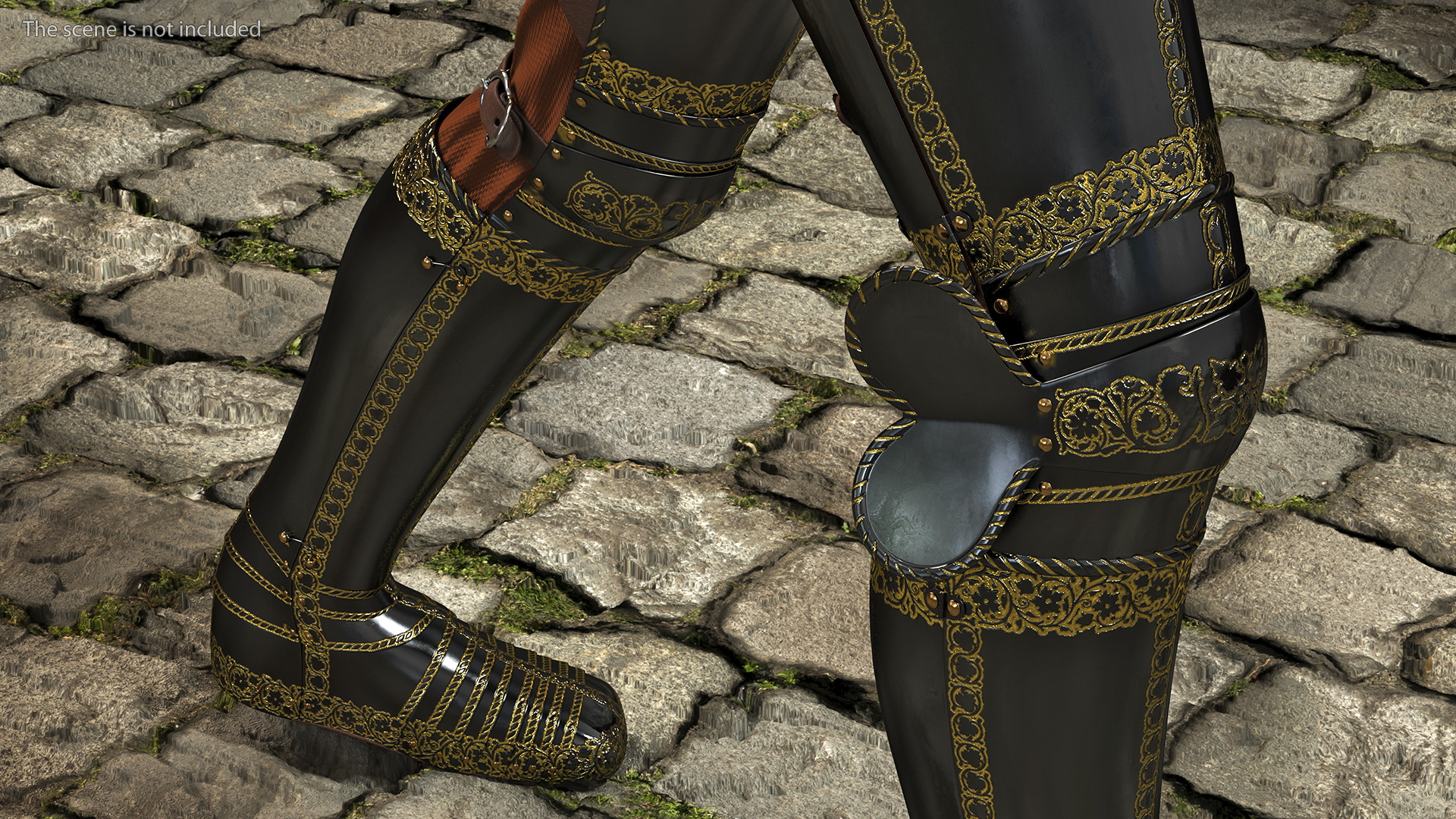 3D model Medieval Knight Black Gold Full Armor Walking Pose