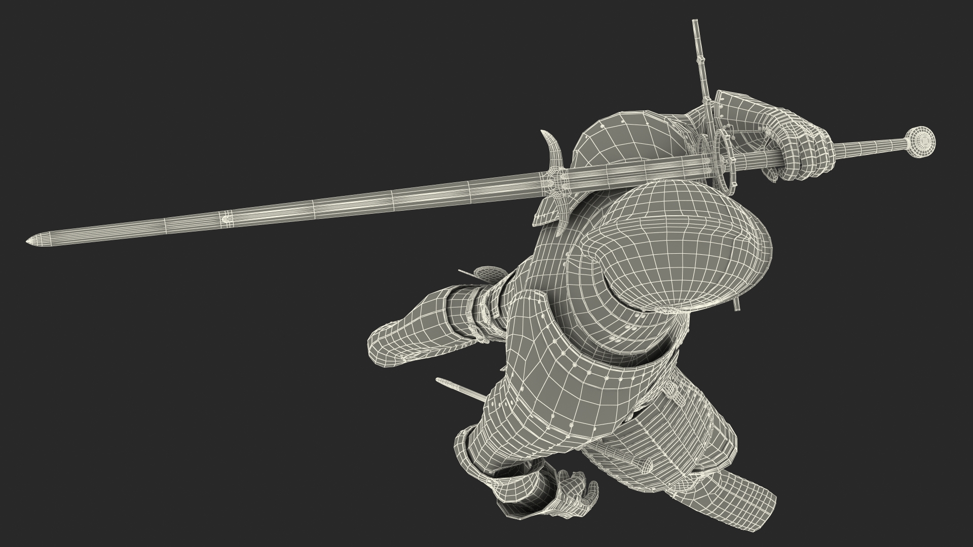 3D model Medieval Knight Black Gold Full Armor Walking Pose