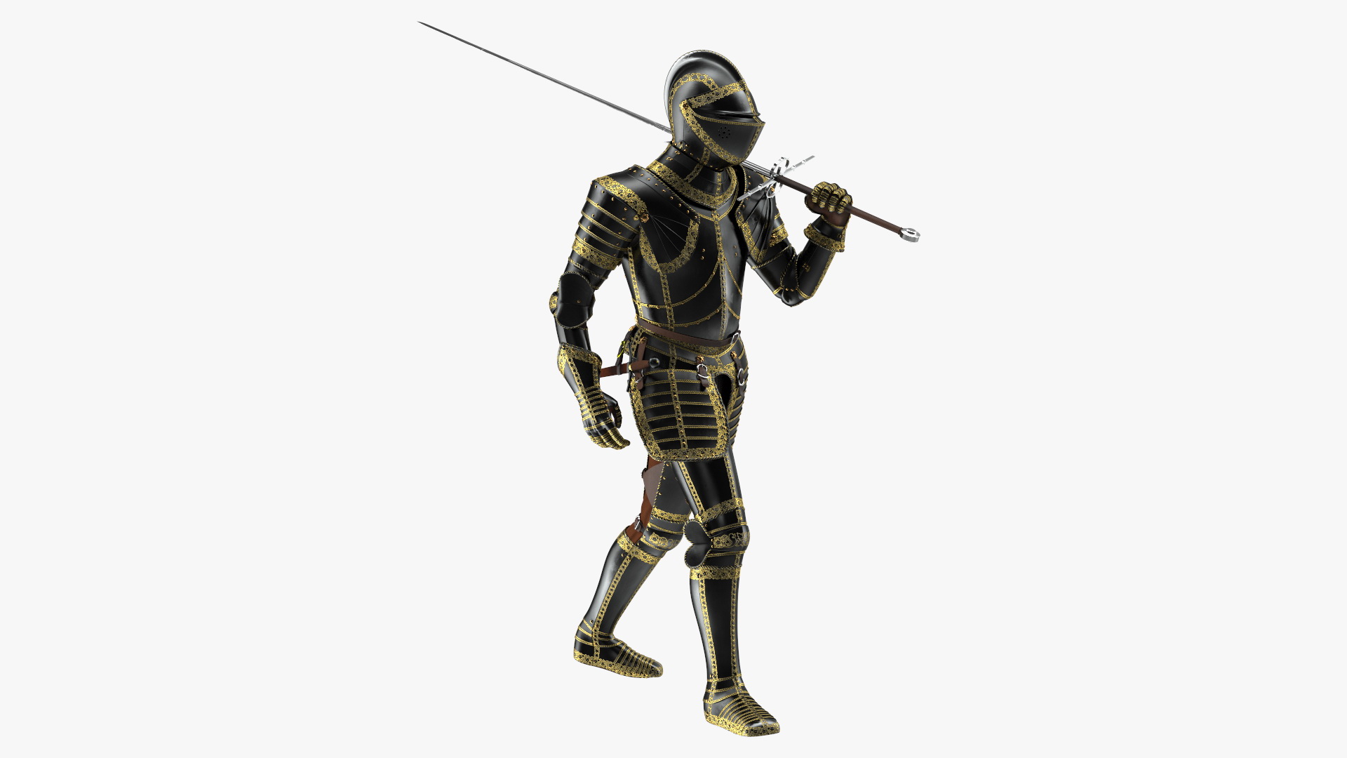 3D model Medieval Knight Black Gold Full Armor Walking Pose