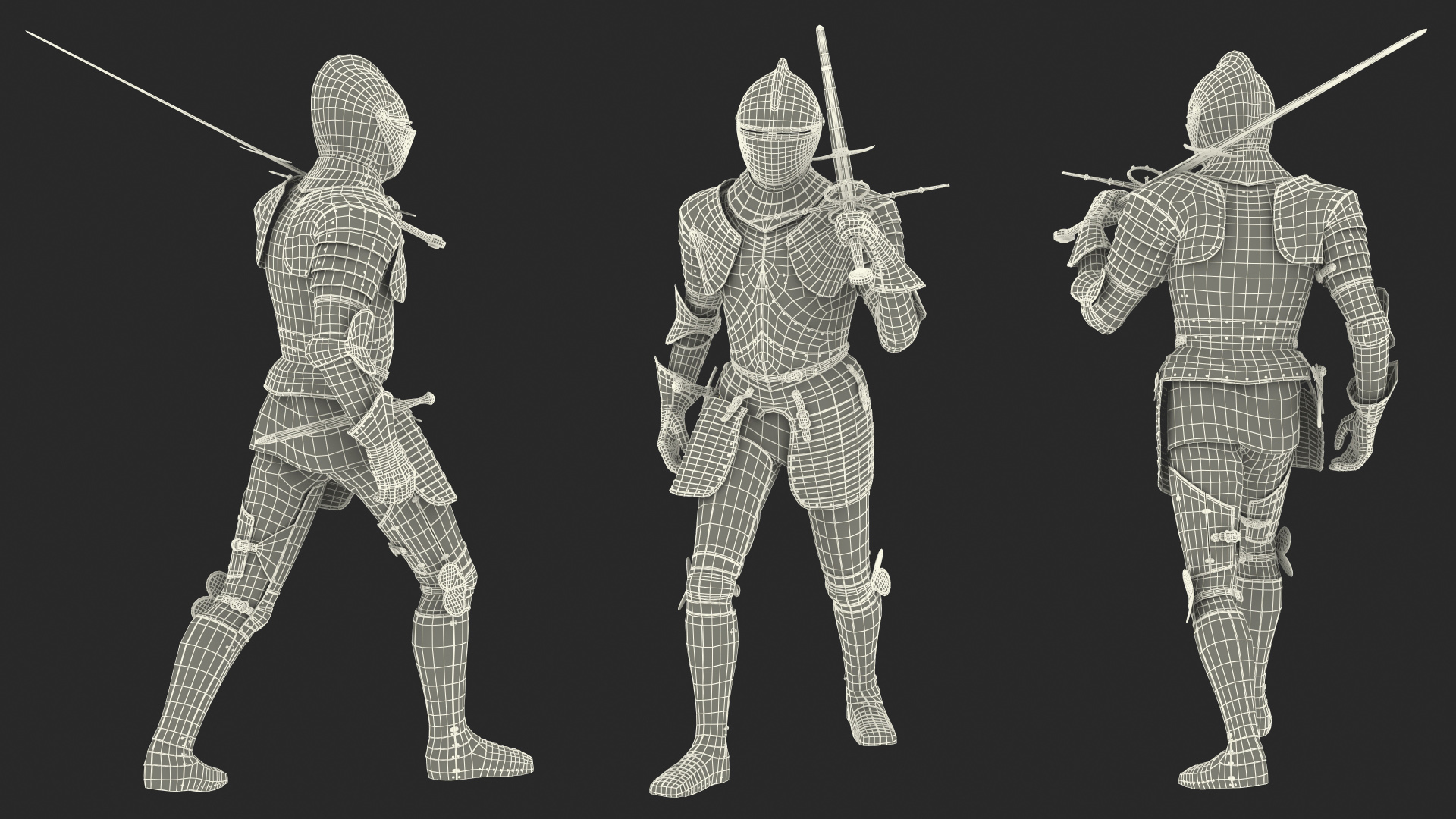 3D model Medieval Knight Black Gold Full Armor Walking Pose