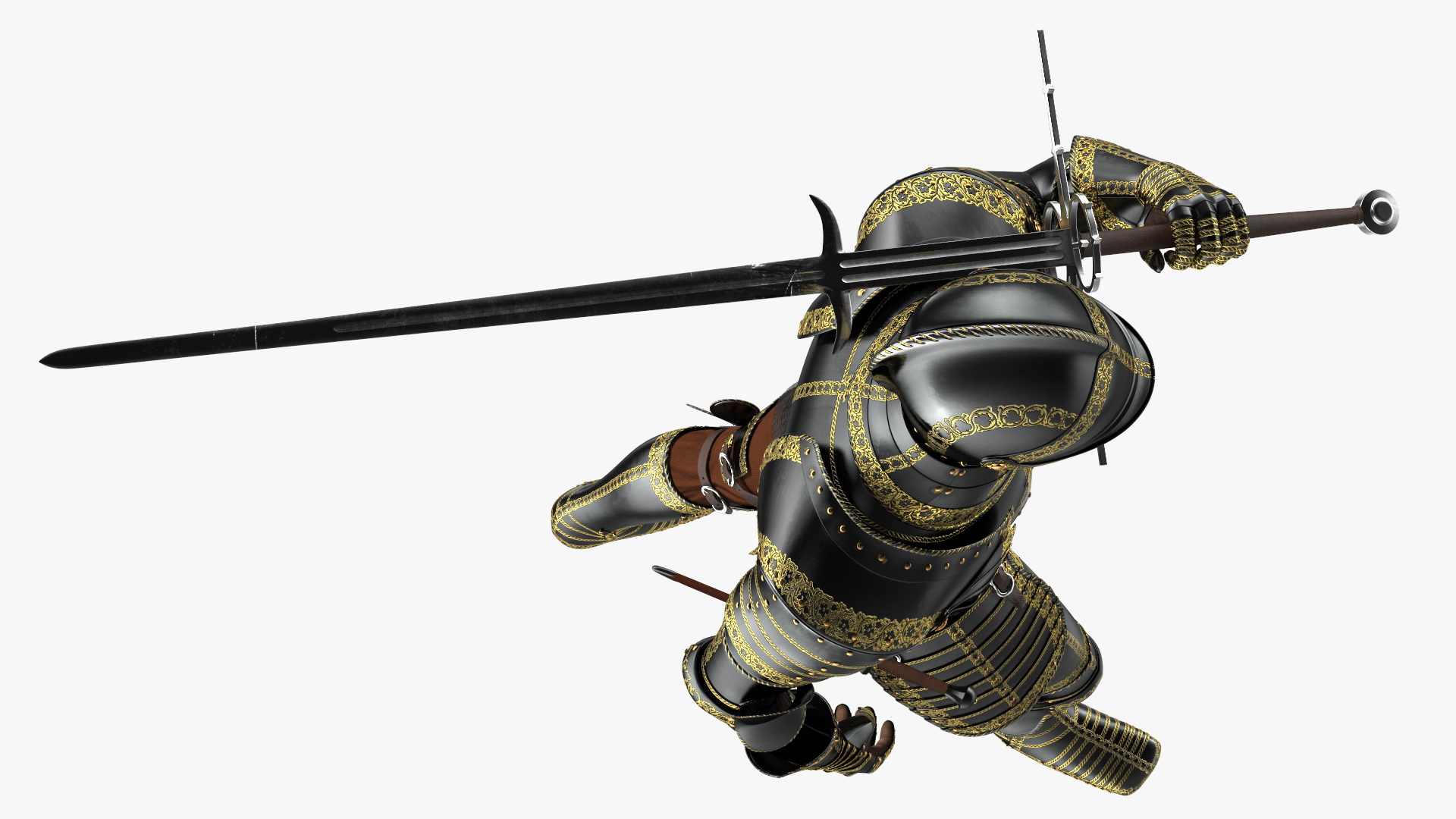 3D model Medieval Knight Black Gold Full Armor Walking Pose