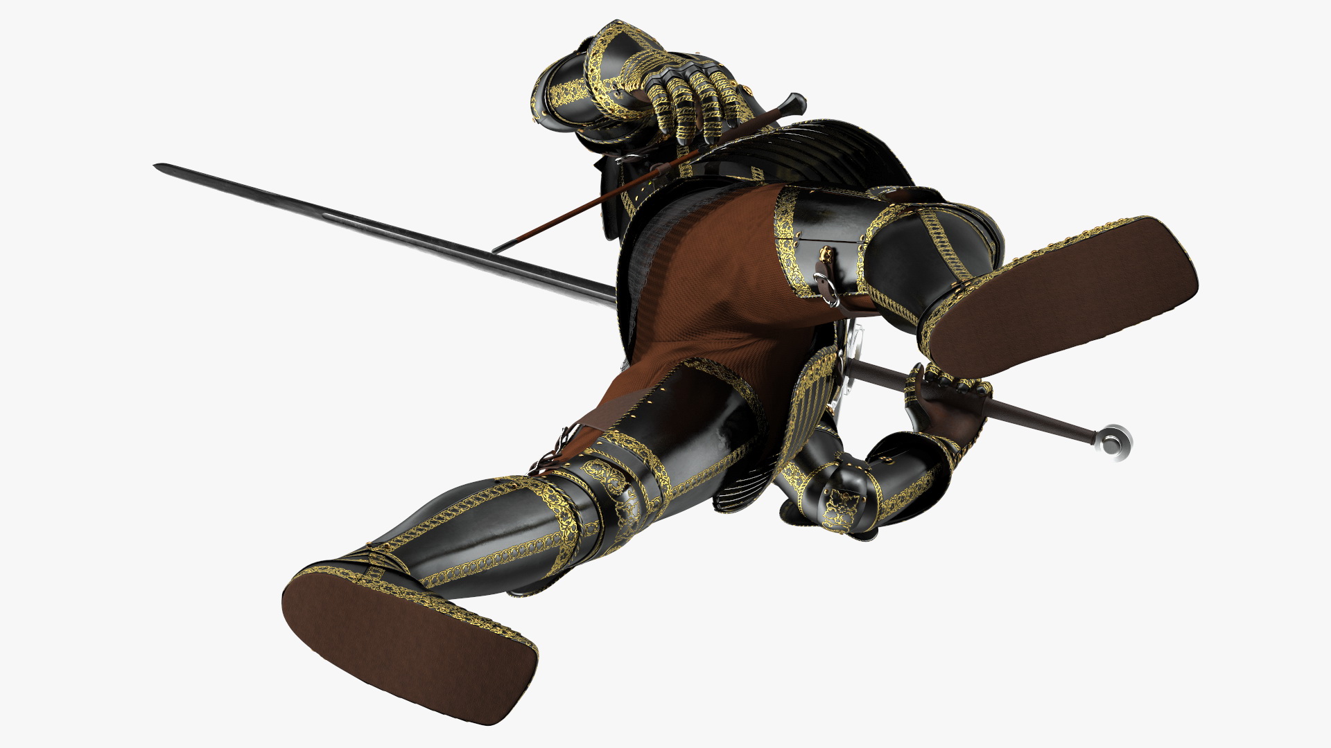 3D model Medieval Knight Black Gold Full Armor Walking Pose