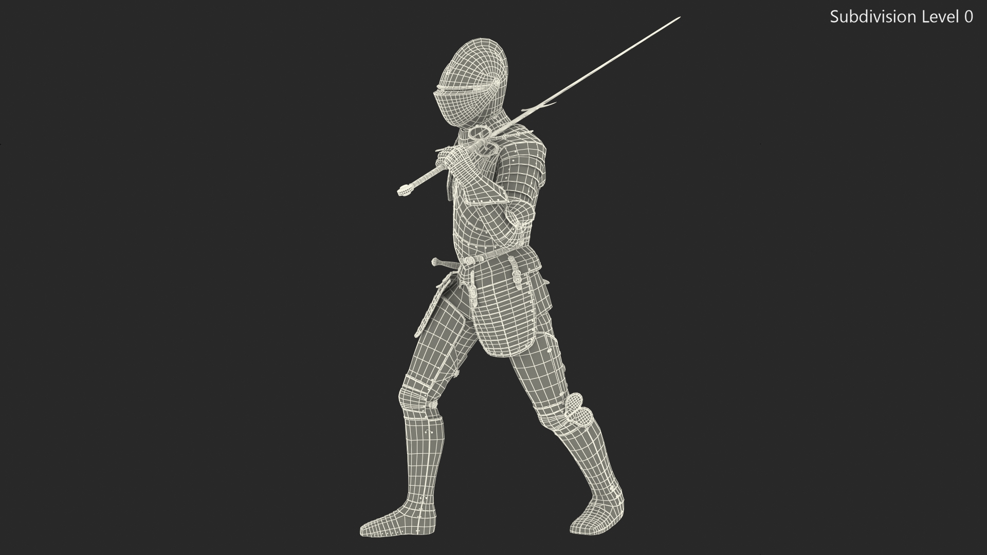 3D model Medieval Knight Black Gold Full Armor Walking Pose