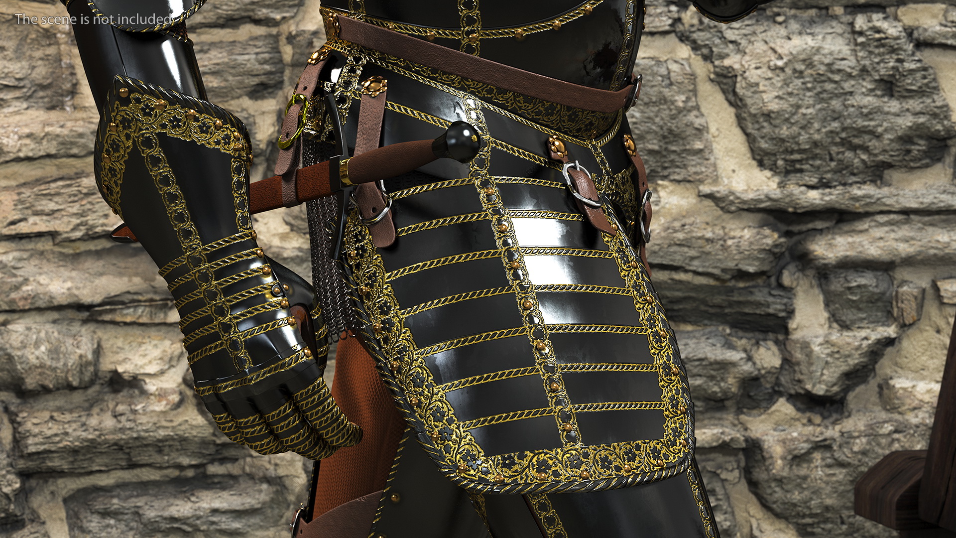 3D model Medieval Knight Black Gold Full Armor Walking Pose