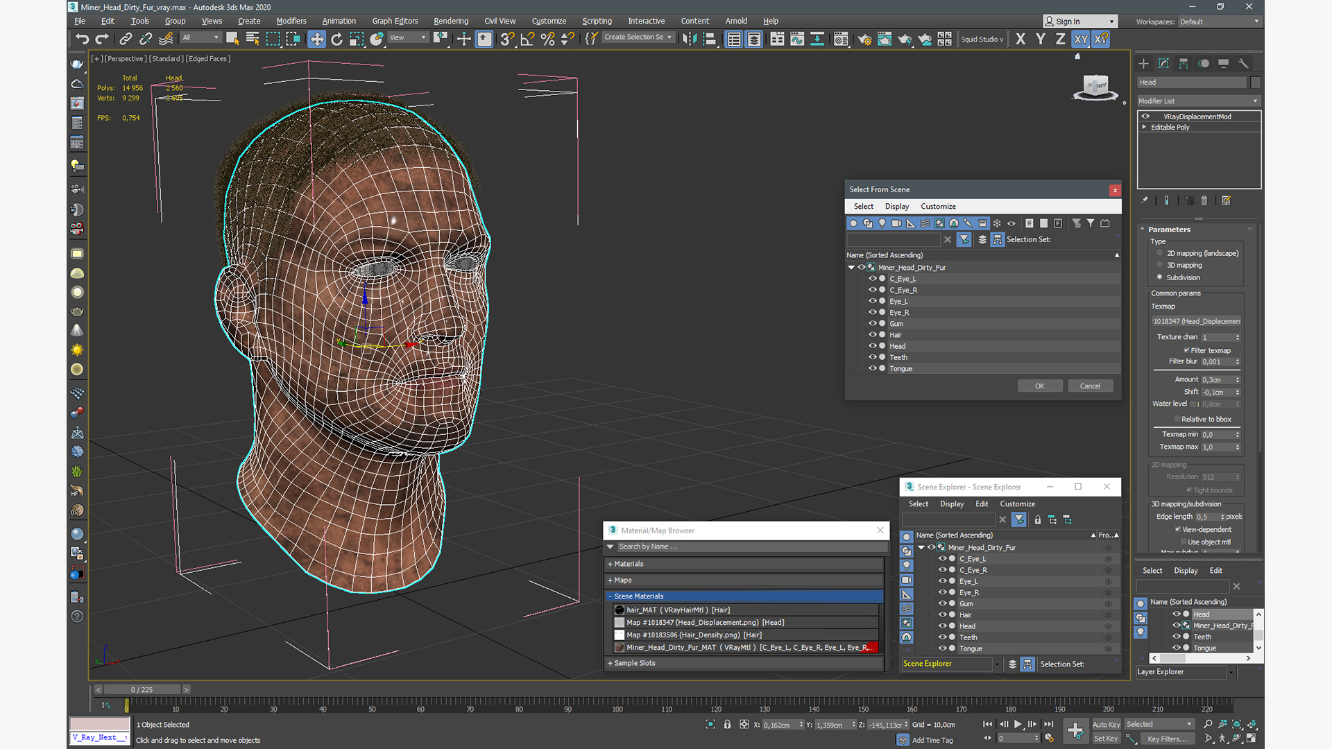 3D model Miner Head Dirty Fur