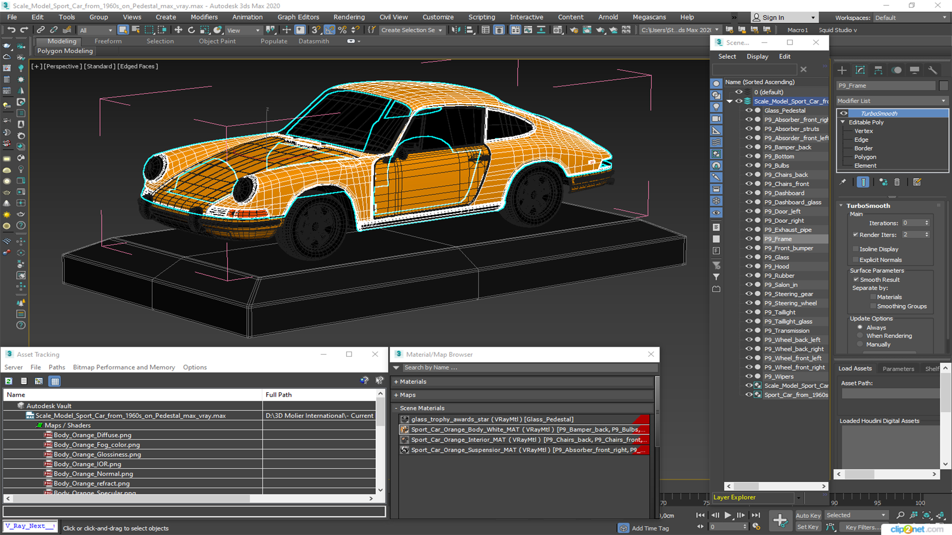 Scale Model Sport Car from 1960s on Pedestal 3D model