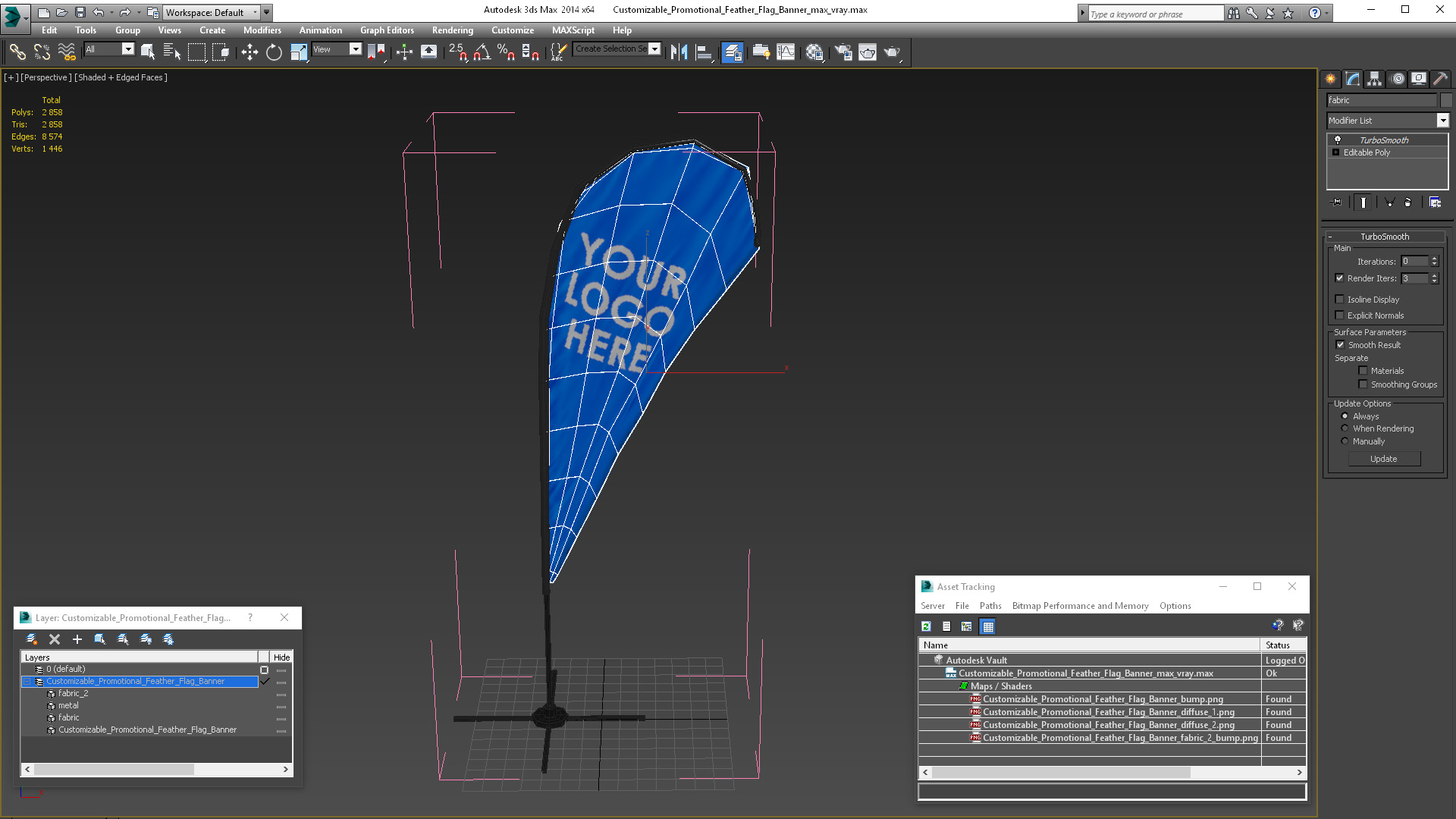 Customizable Promotional Feather Flag Banner 3D model