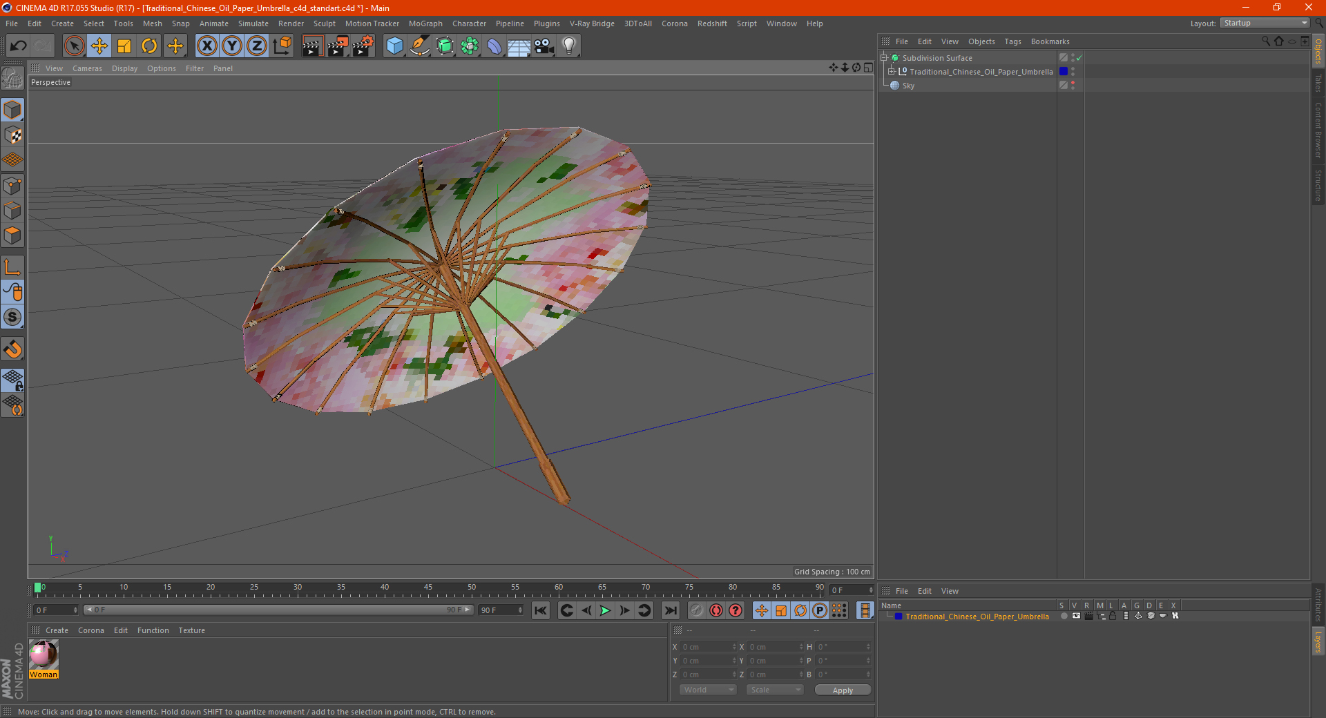 3D Traditional Chinese Oil Paper Umbrella model