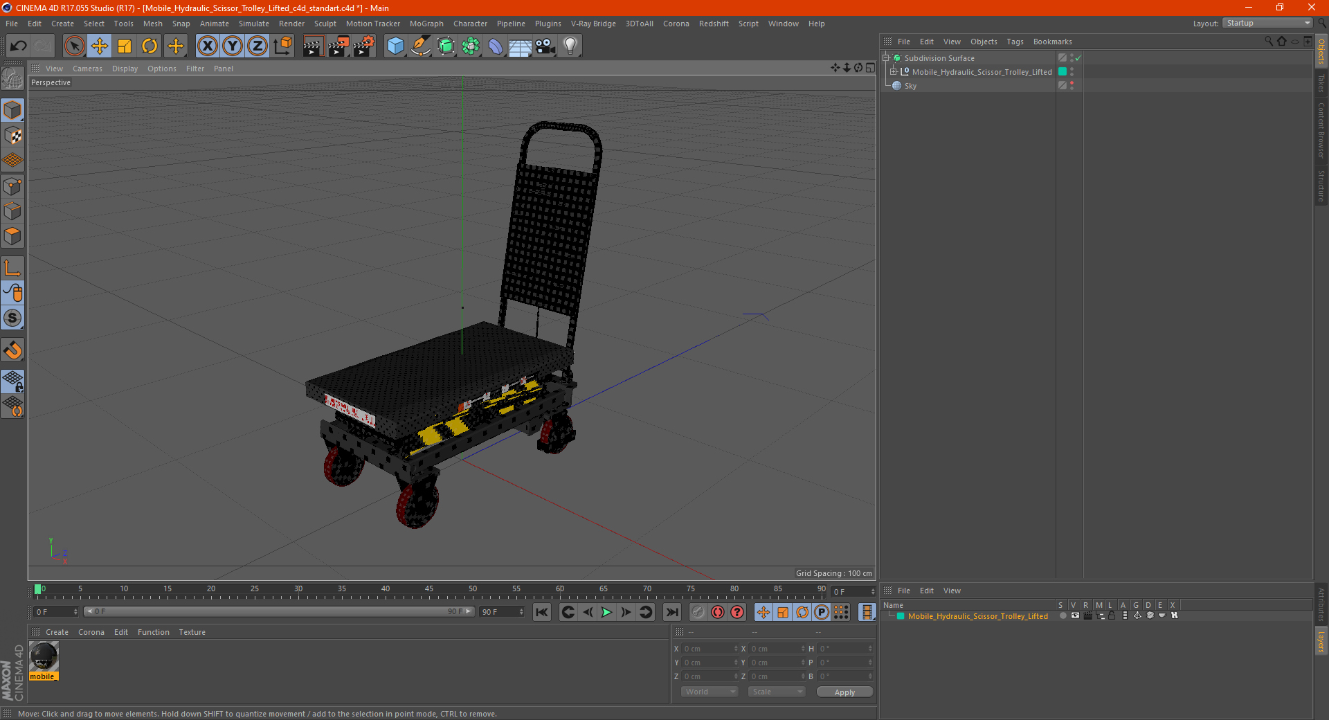 Mobile Hydraulic Scissor Trolley Lifted 3D model