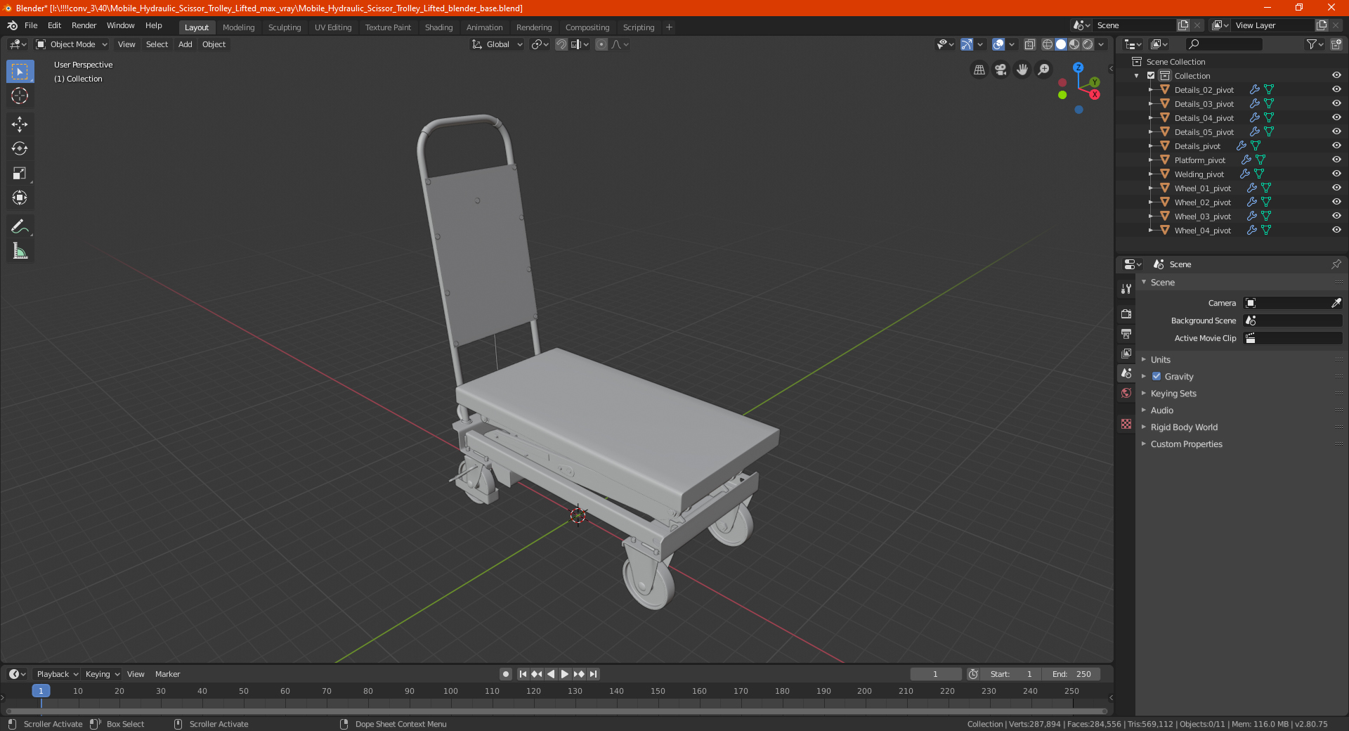Mobile Hydraulic Scissor Trolley Lifted 3D model