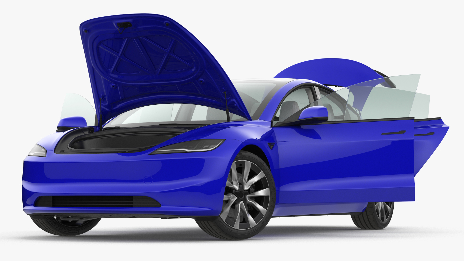 3D Modern Electric Sedan Blue Rigged model