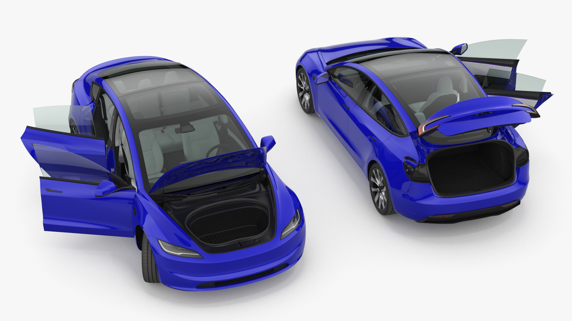 3D Modern Electric Sedan Blue Rigged model
