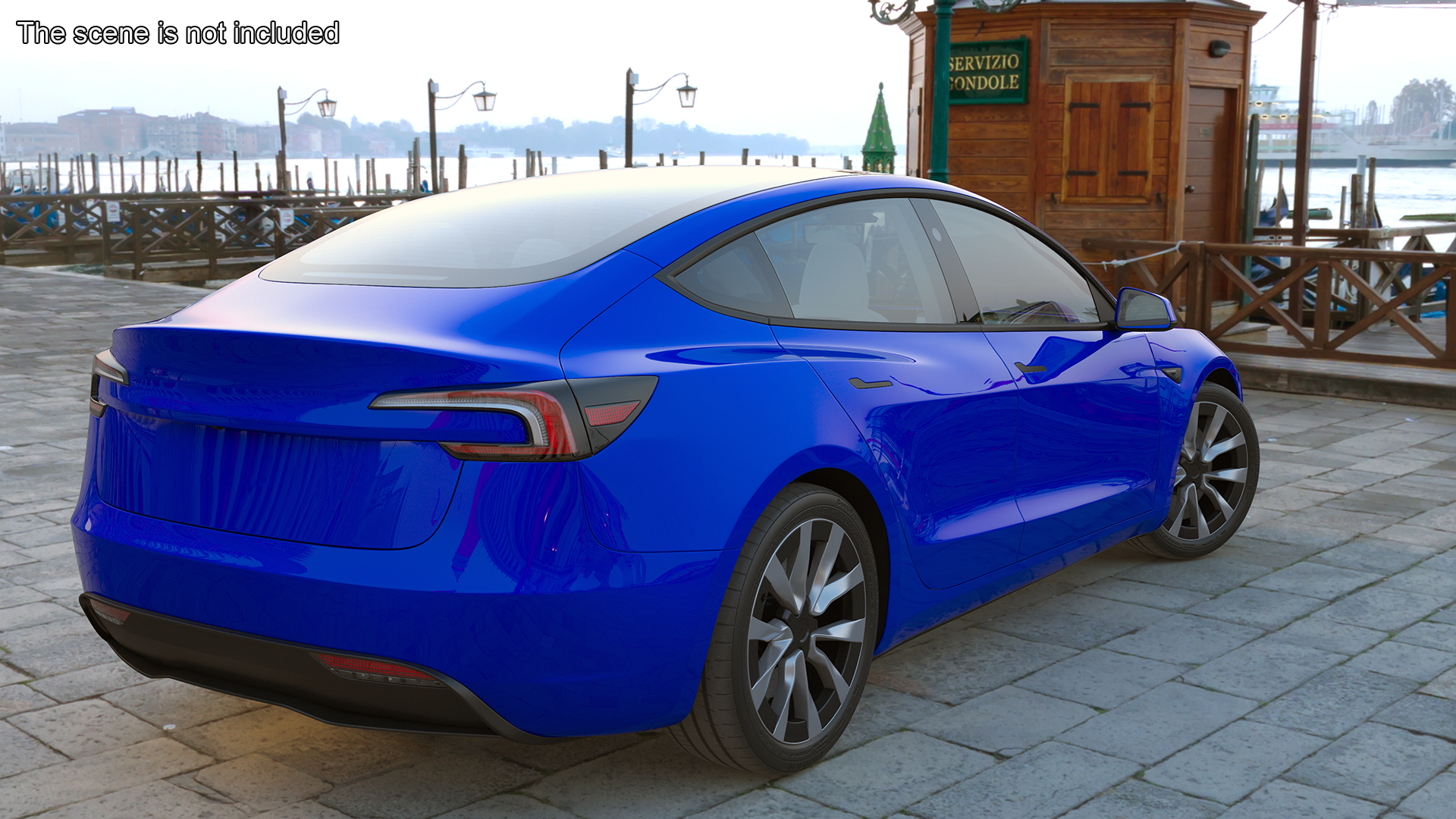 3D Modern Electric Sedan Blue Rigged model