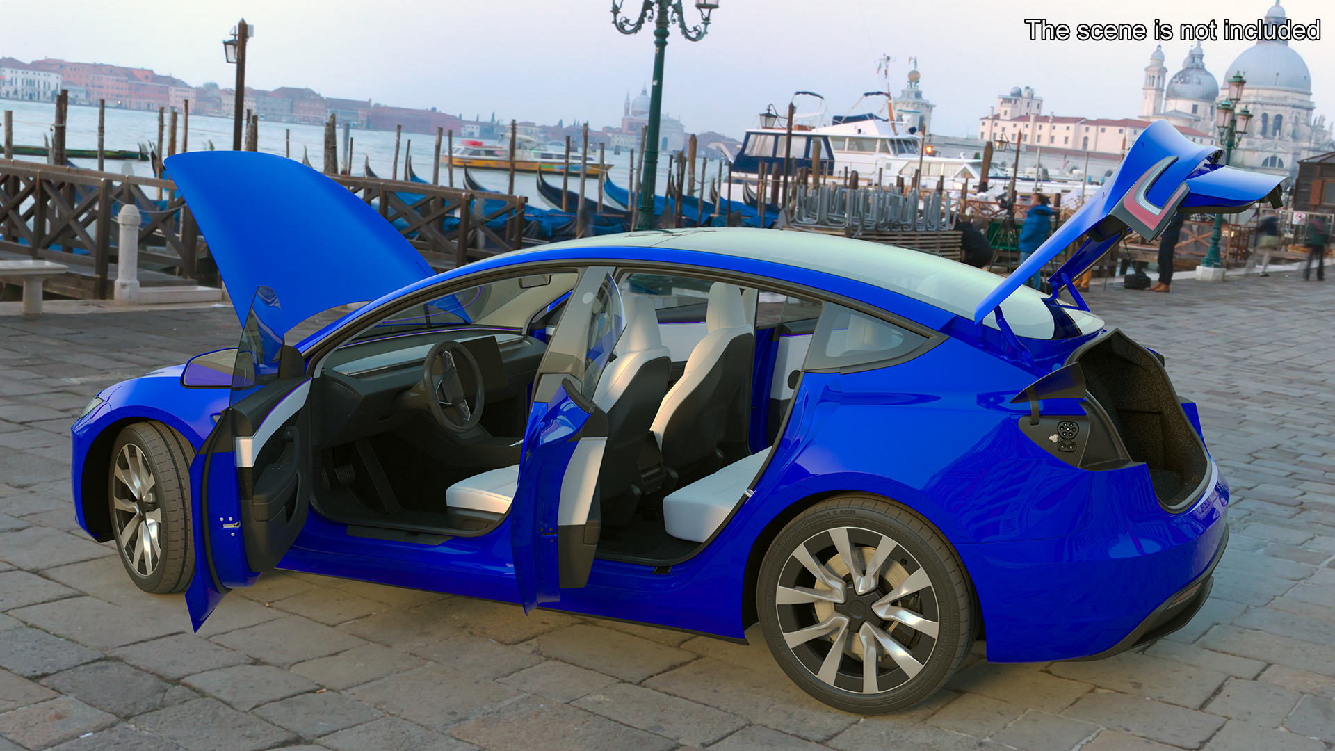 3D Modern Electric Sedan Blue Rigged model